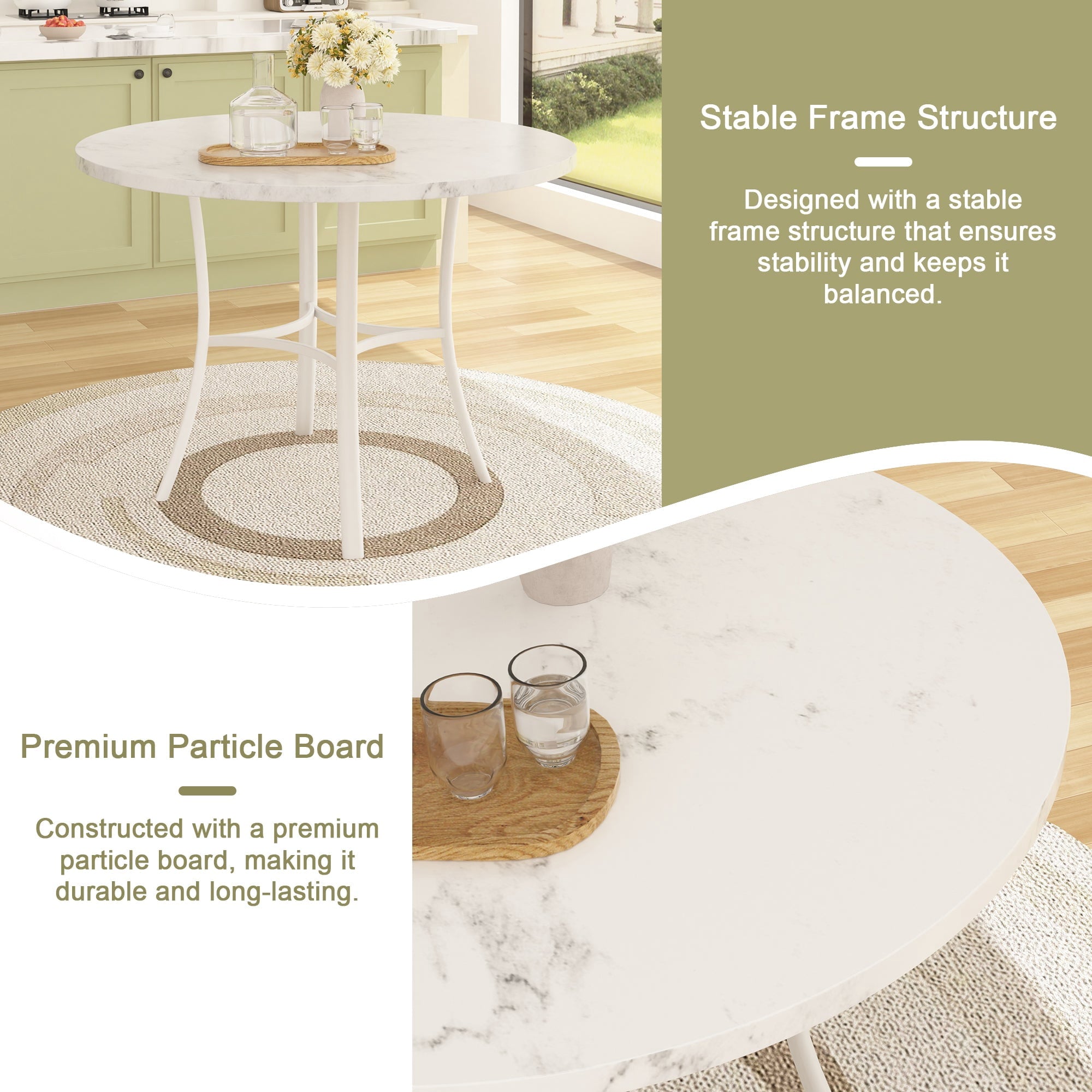VECELO 5-Piece Dining Table Set, Modern Faux Marble Table and 4 Upholstered Chairs Set for 4, Round Dining Room Table Set for Small Space, Breakfast Nook, Apartment, Black