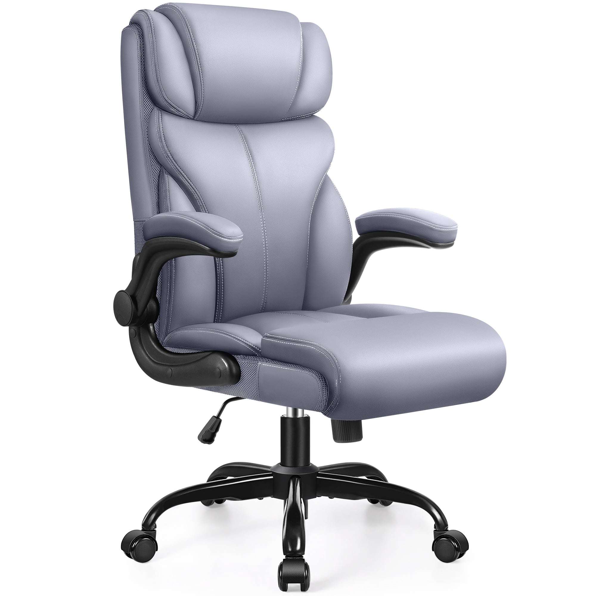 STACOO High Back Executive Office Chair 400lbs, Big and Tall Ergonomic Desk Chair with Lumbar Support & Flip-up Armrests, PU Leather Swivel Chair with Adjustable Height – Brown