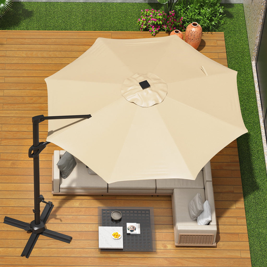 360° Rotating Cantilever Patio Umbrella – Heavy-Duty Waterproof Oxford Canopy, Adjustable Tilt, Rust-Proof Aluminum Frame, Easy Crank, Cross Base – Large Sun Shade for Garden, Poolside, Patio – Grey
