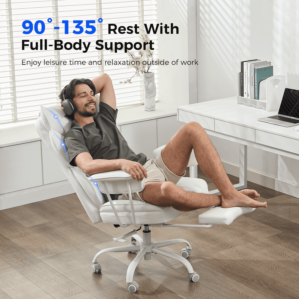 TMV Big and Tall Office Chair - High Back Ergonomic Desk Chairs for Adults with Wide Seat & Footrest,Lumbar Support Swivel Computer Chair for Home Office，White