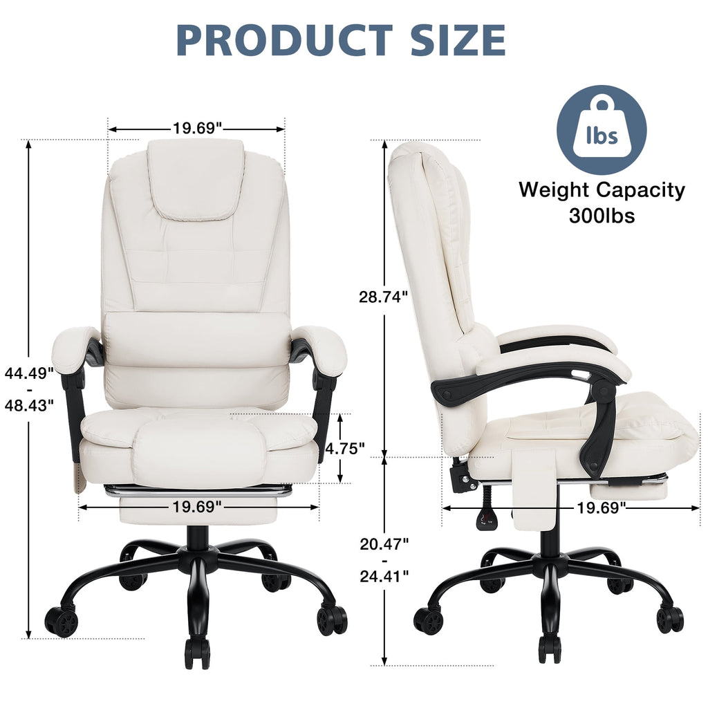 Hoffree Executive Office Chair Massage and Footrest Ergonomic Computer Desk Chair Reclining High Back Leather Office Chair Lumbar Back Support Swivel Rolling for Home Office Black