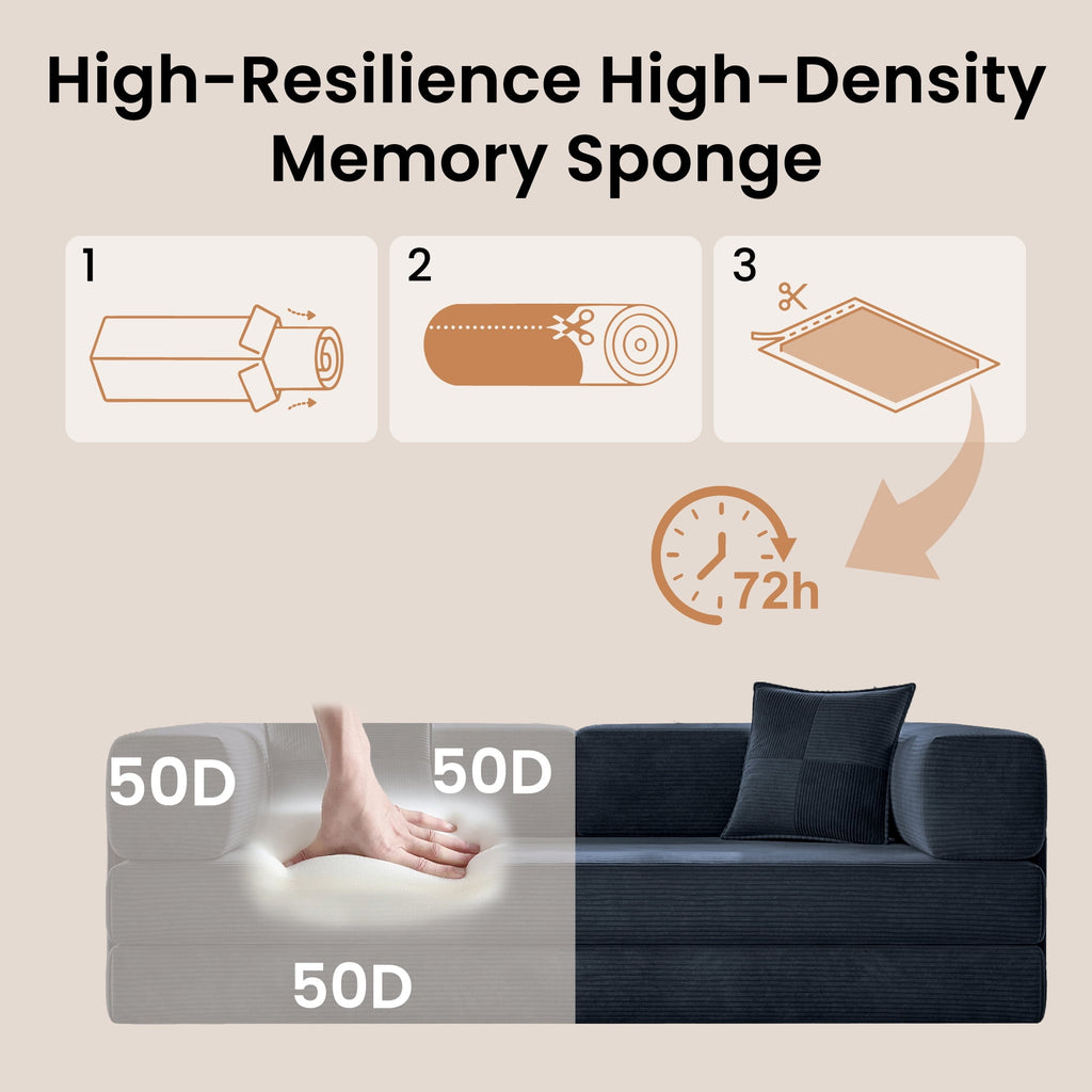 BELHOME 5-in-1 Convertible Sofa Bed, 78.8 Sleeper Sofa Boneless Couch with Side Pockets, Folding Floor Sofa Compression Sofa for Living Rooms No Assembly Required