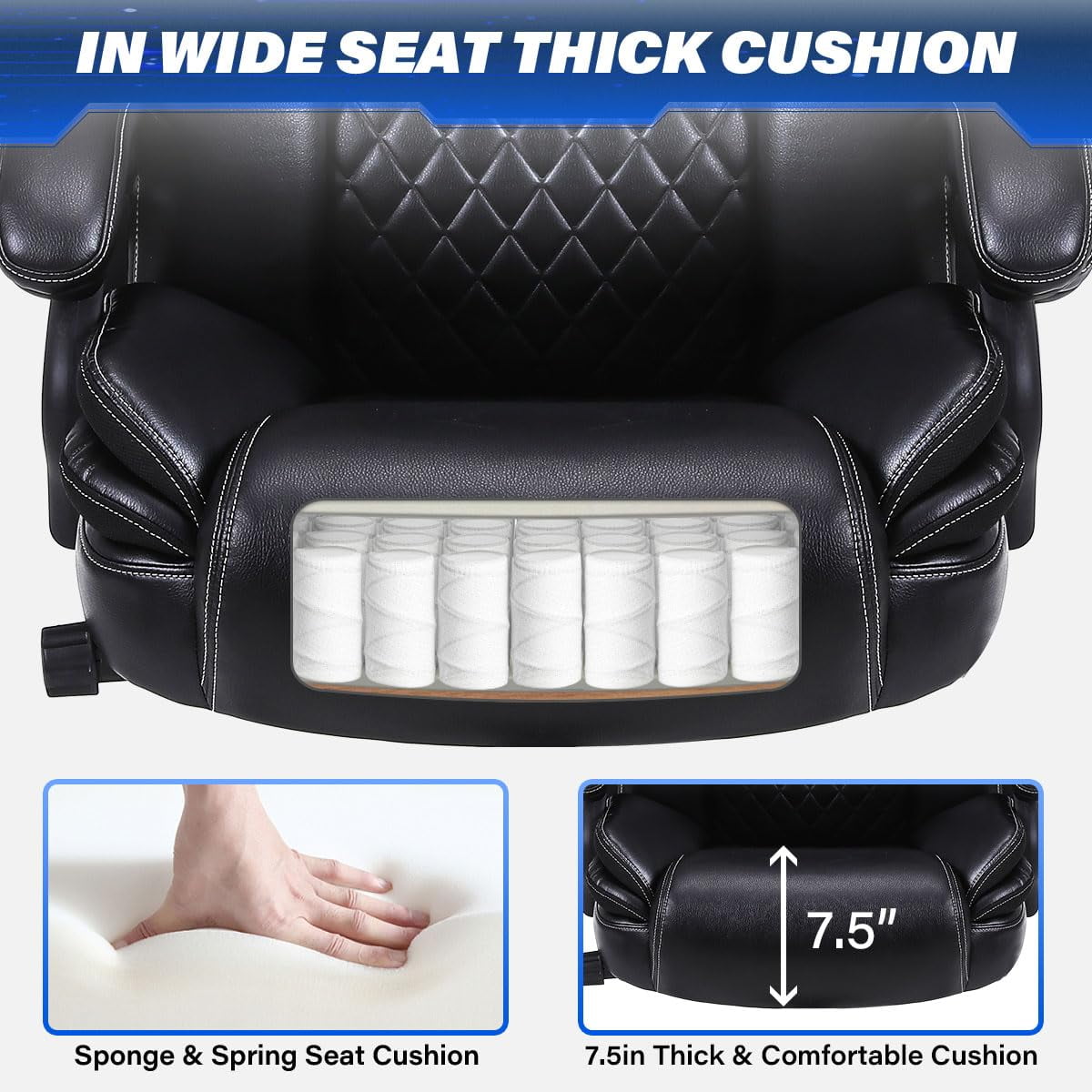 JONPONY Leather Office Chair, Big and Tall Office Chair 400LBS Wide Seat Ergonomic Computer Desk Chair High Back Executive Leather Chair Adjustable Task Chair Lumbar Back with 1-Year Warranty, Black