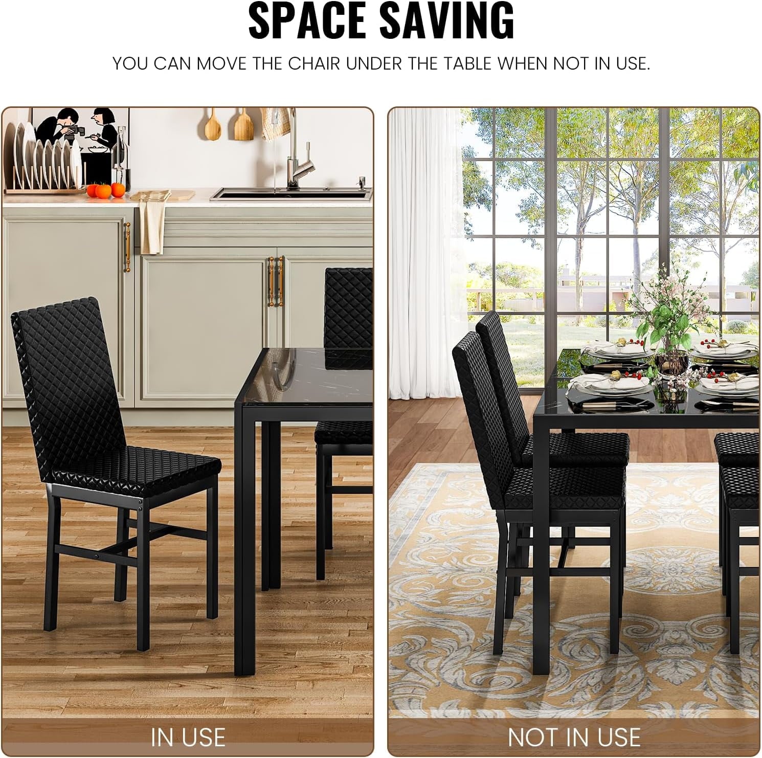Baxluxe Dining Table Set for 4, Modern 5 Piece Dining Table Set, Faux Marble Kitchen Table and 4 Velvet Upholstered Chairs for Apartments, Dining Rooms, Small Spaces, Gray