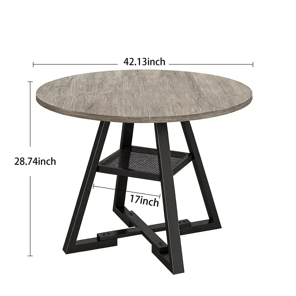 Behome 42” Round Dining Table for 4-6,Wooden Kitchen Table with Storage Shelf,Farmhouse Circle Tables for Dining Room, Living Room