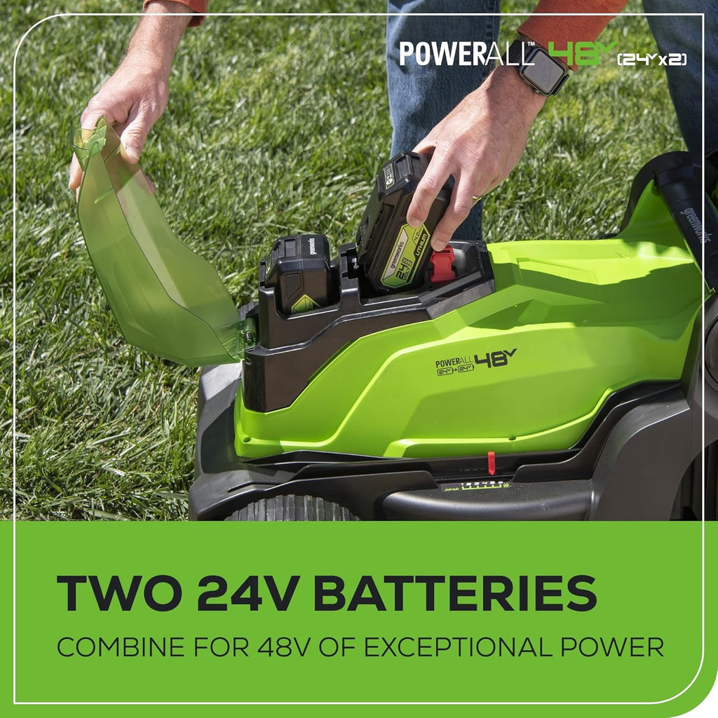 Greenworks 48V (24V x 2) 17 Brushless Cordless Push Lawn Mower, Includes (2) 4.0Ah Batteries and Dual Port Rapid Charger (200+ Compatible Tools, 45-Min Runtime)