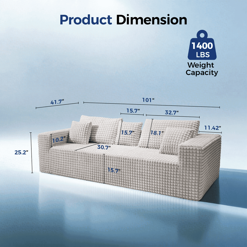Patbrela 101 Couch for Living Room Furniture Diamond Boneless Sofa with 31-inch Extra Deep Seat, No Assembly, Gray