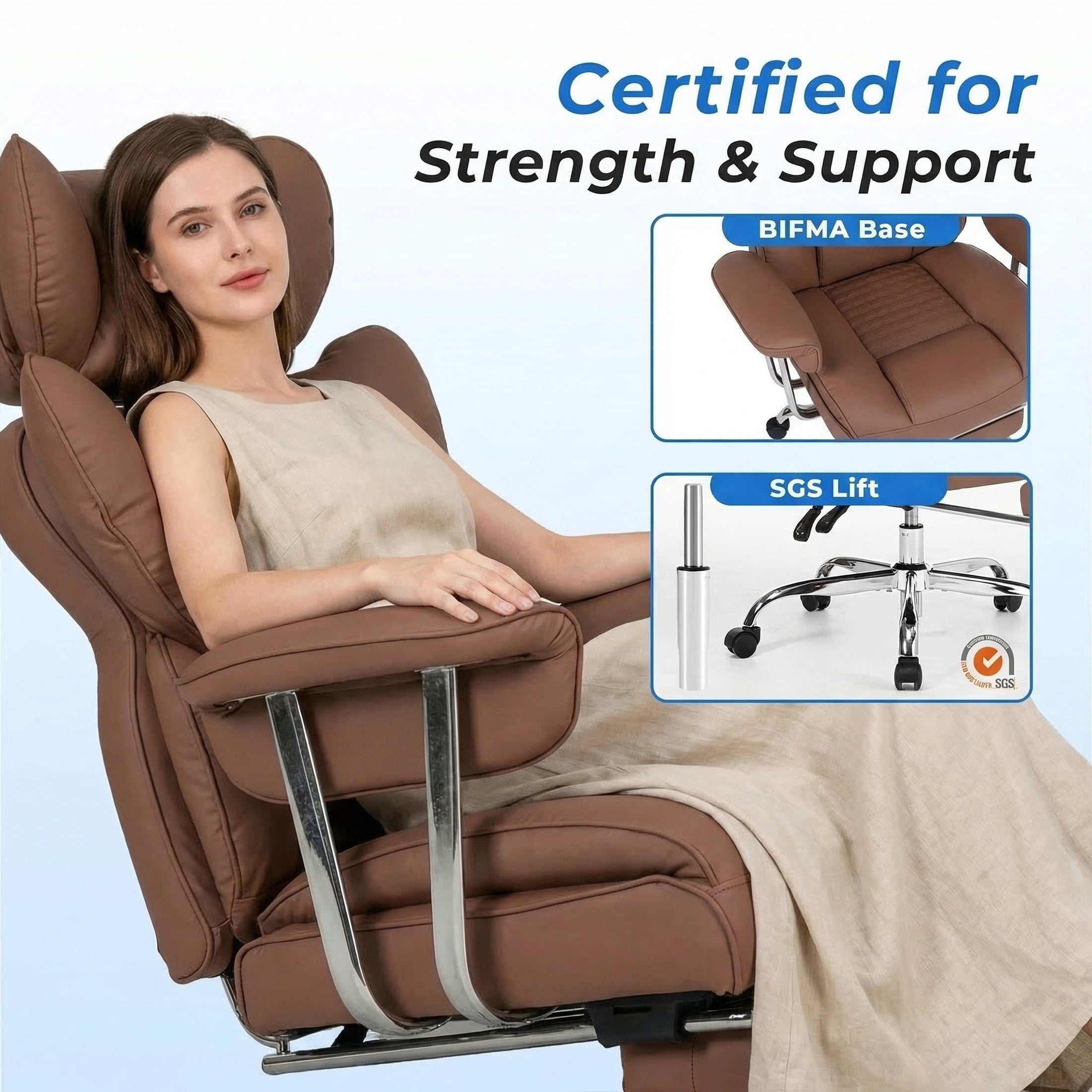 edx Executive Home Office Desk Chair, Ergonomic Big Tall High Back with Footrest & Lumbar Support, Reclining Comfy PU Leather Computer Gaming Chair with Swivel Wheels, Height Adjustable, Black