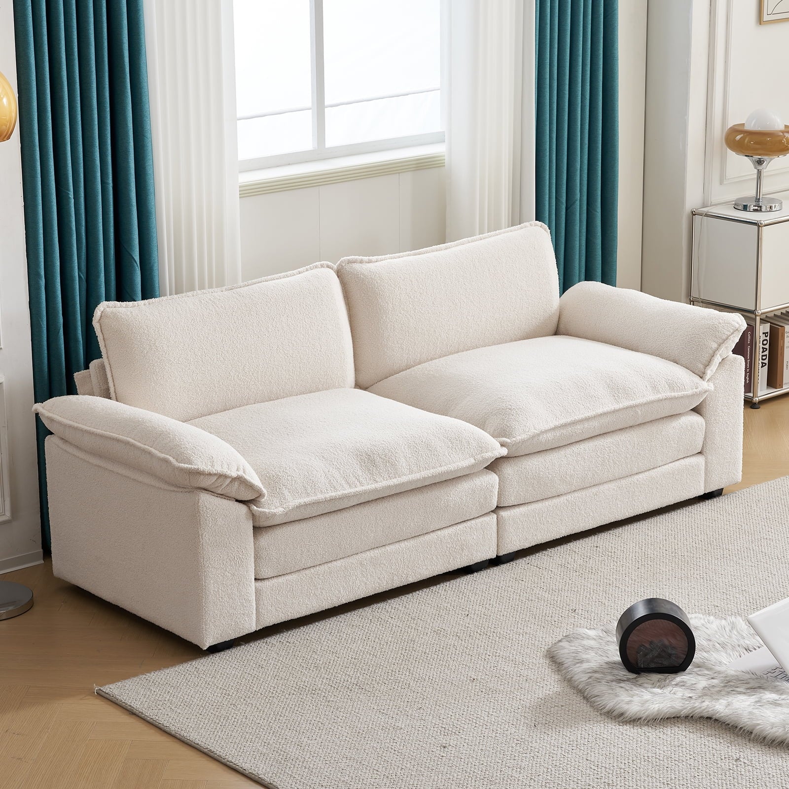 Ktaxon Sectional Sofa L Shaped Couch with Chaise Living Room Sleeper Set, 2 Seats with Chenille and Double Layer Cushions 86 W Beige