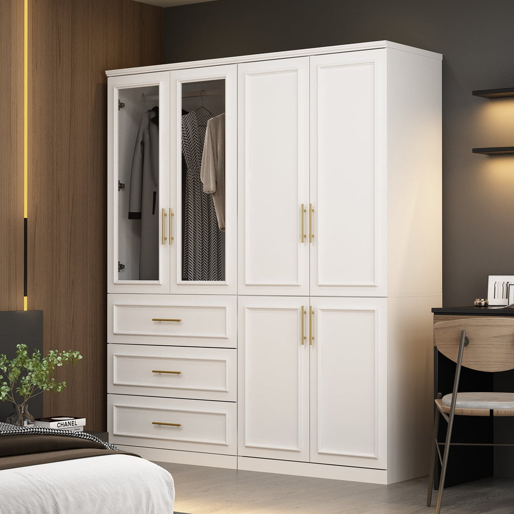 OxyLife 2 Door Wardrobe Armoire, White Closet Storage Organizer with Drawers and Shelves