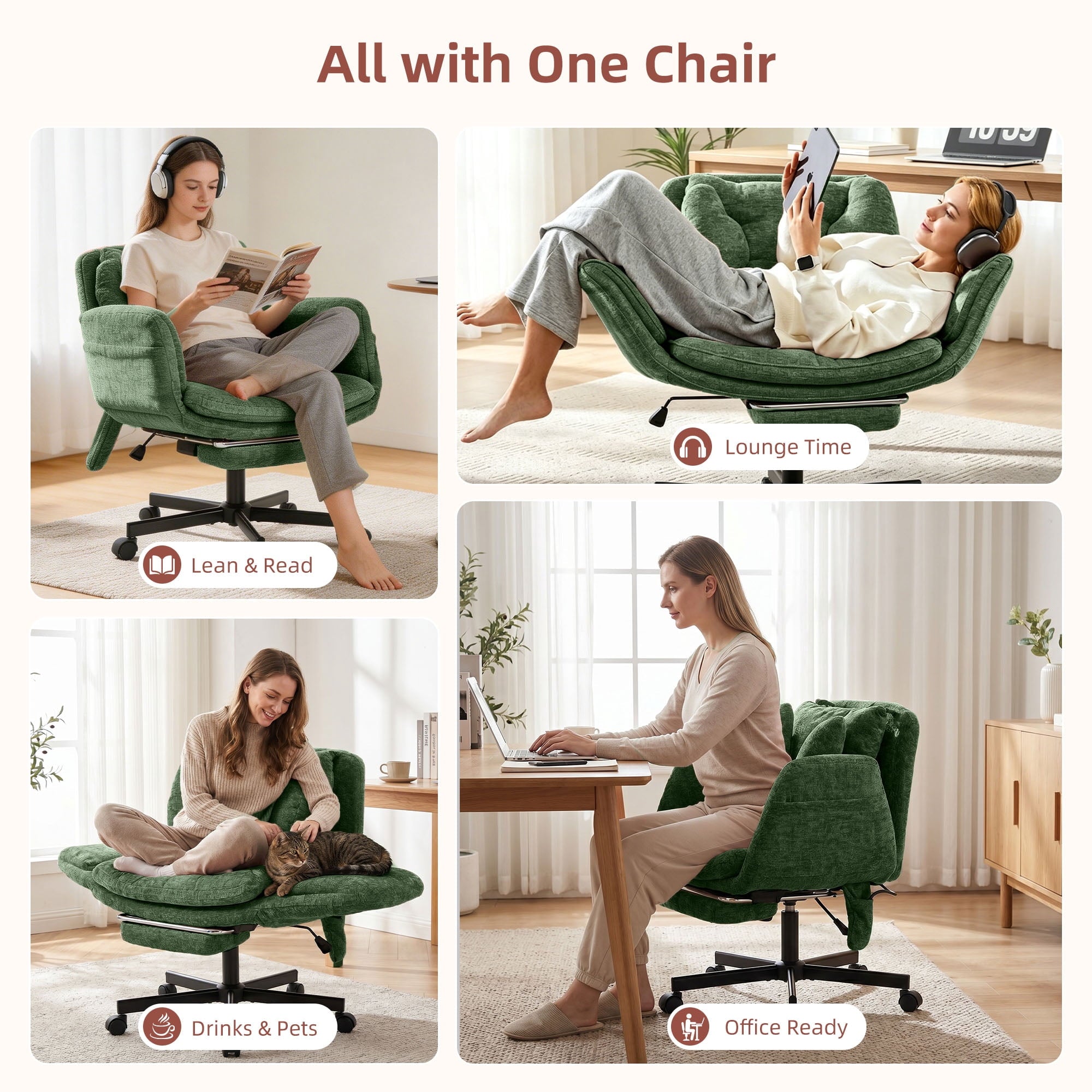 Hforesty Cross Legged Office Chair, Inflatable Flip-up Back & Wide Seat, 5-Position Armrests & Footrest, Ergonomic Task Chair for Home Office, Gray