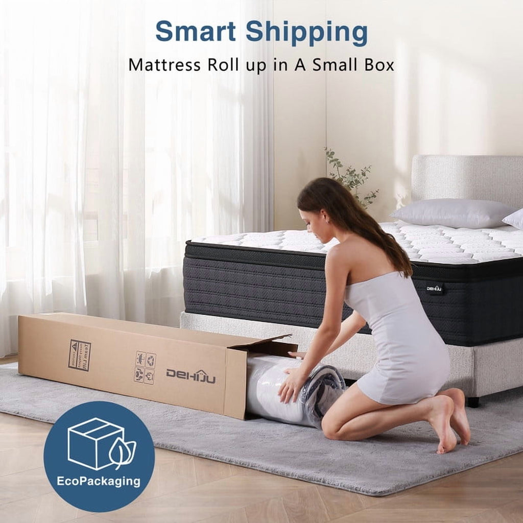 DEHIJU Queen Size Mattress, 12 Inch Hybrid Memory Foam Queen Mattress in a Box, Pressure Relief, Medium Firm, CertiPUR-US