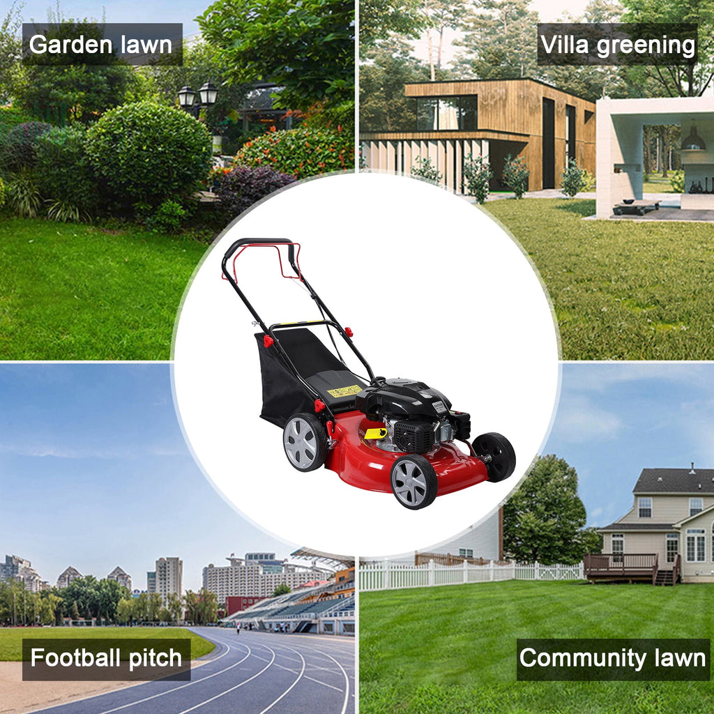 AQSQ 20in Lawn Mower, Self Propelled Lawn Mower, 141cc Gas Engine Lawn Mower, Push Lawn Mower with 50L Grass Tank, Big Wheels