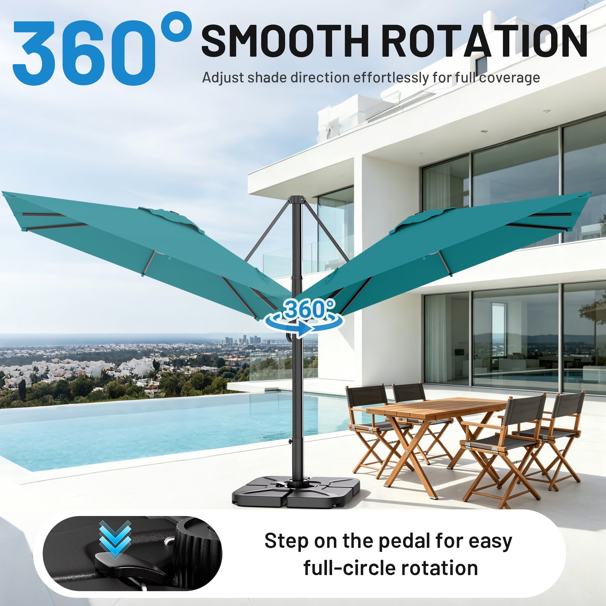 Easthome 10 × 10FT Square Cantilever Patio Umbrella, 360° Rotating Offset Umbrella with Crank, 8 ribs, Outdoor Hanging Roman Umbrella for Garden Deck Backyard, Red