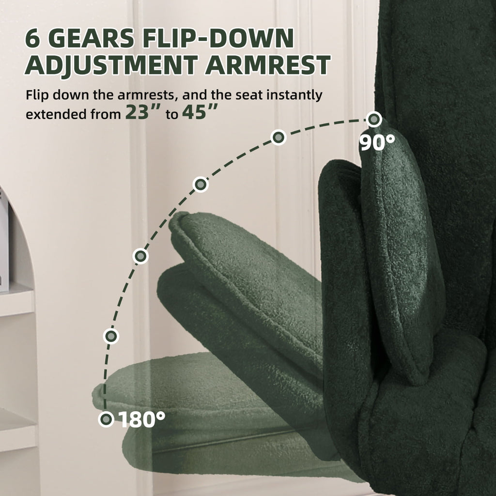 Cross Legged Office Chair with Wheels & Dynamic Airbag Lumbar Support, Criss Cross Wide Seat, 5-Position Fold-Down Armrests, Swivel Vanity Chair for Home Office, Dark Green