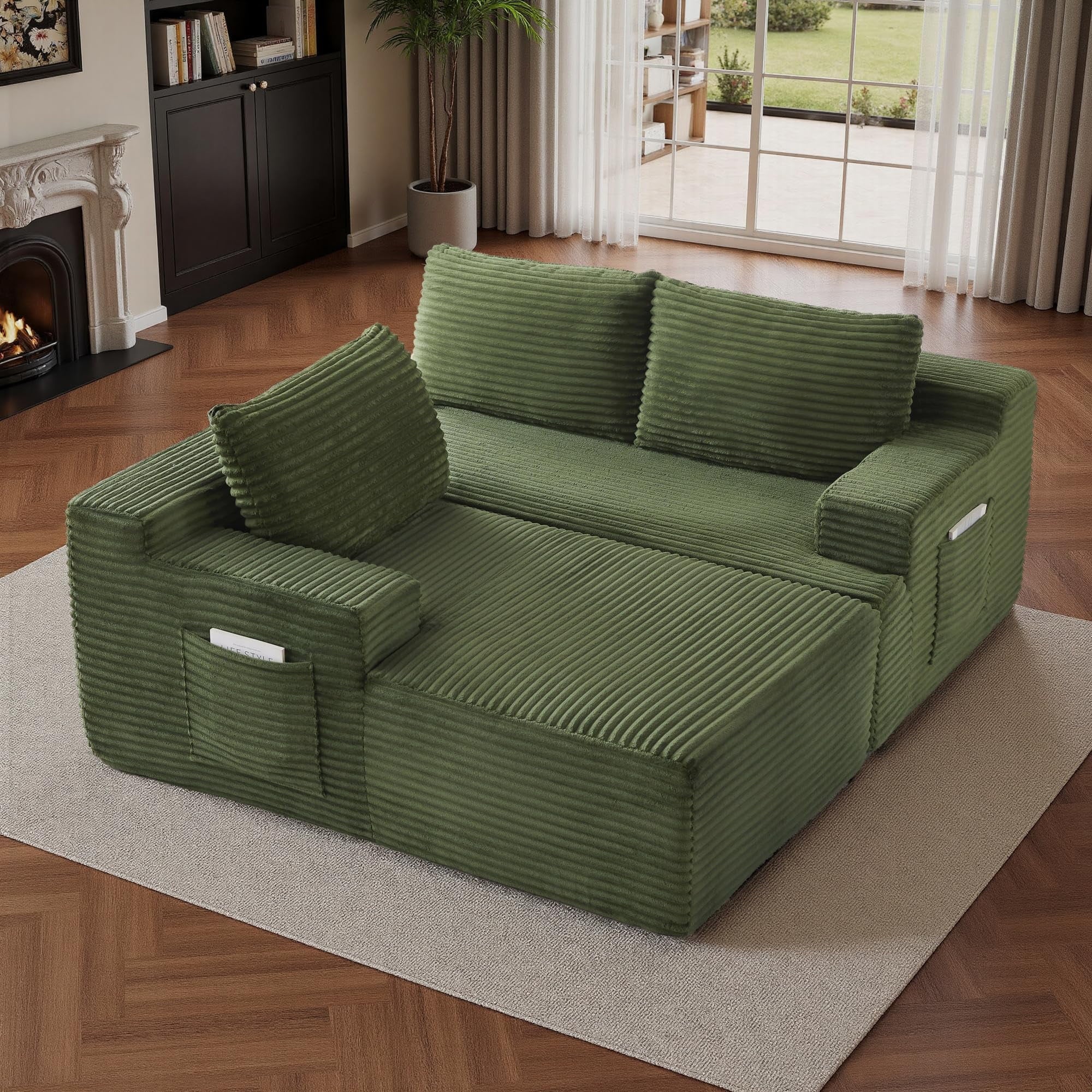96 L-Shaped Sectional Couches for Living Room, Modular Cloud Couch with Chaise, Corduroy Deep Seat Boneless Sofa, No Assembly, Black