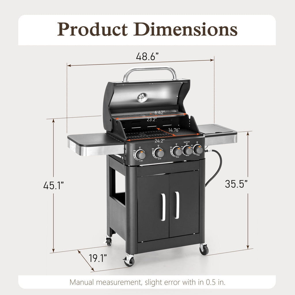 Alpha Joy 4-Burner Propane Gas Grill and Griddle Combo with Side Burner in Black