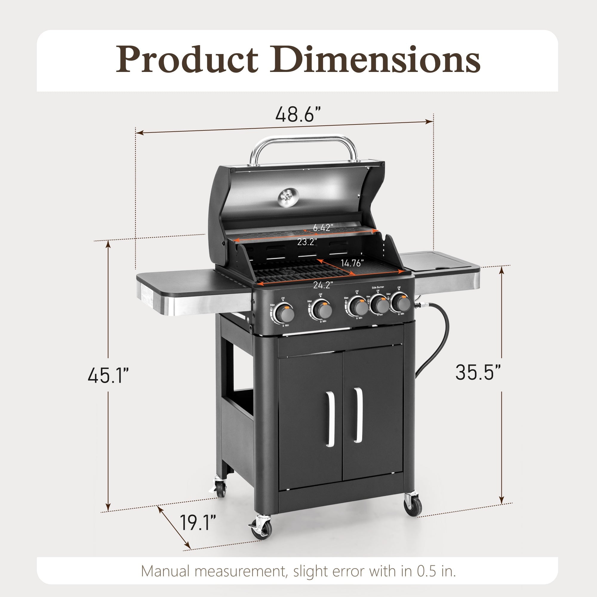 Alpha Joy 4-Burner Propane Gas Grill and Griddle Combo with Side Burner in Black
