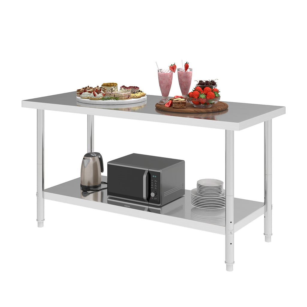 ModFusion 60x24 Heavy-Duty Stainless Steel Workbench with Adjustable Kitchen Rack, 5'x2'x2.8' ft Metal Prep Detailing Table, Home Steel Shelving, Utility Tools