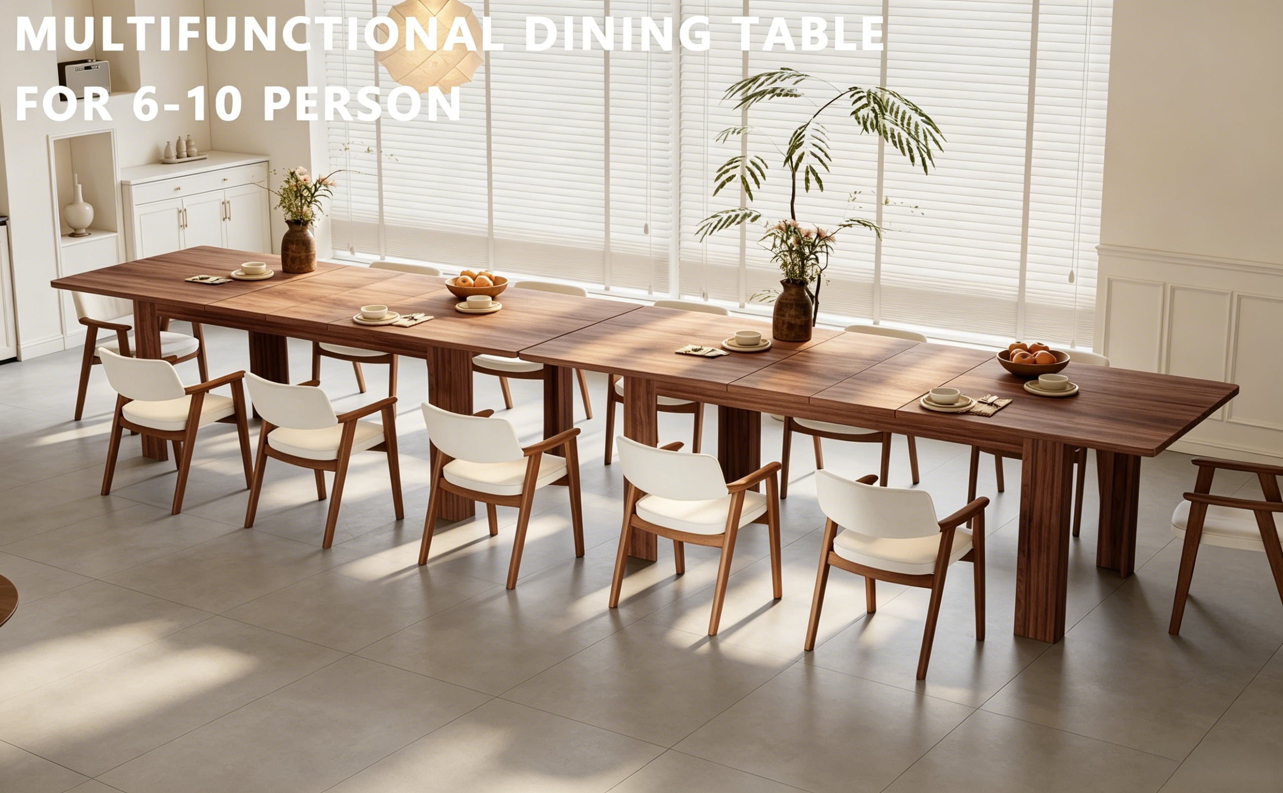JSFHNTG Extendable Dining Table Seats 4–8, Expandable from 55'' to 86.6'', Space Saving for Dining Room Kitchen Living Room, Brown