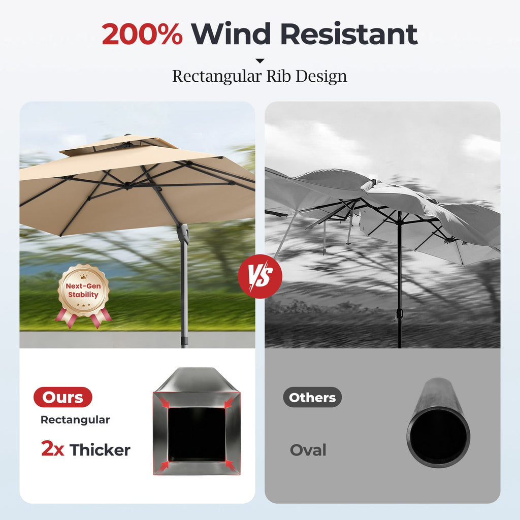 Alpha Joy 12x9ft Outdoor Patio Umbrella Large Rectangle Offset Cantilever Double Umbrella with 360°Rotation, Beige