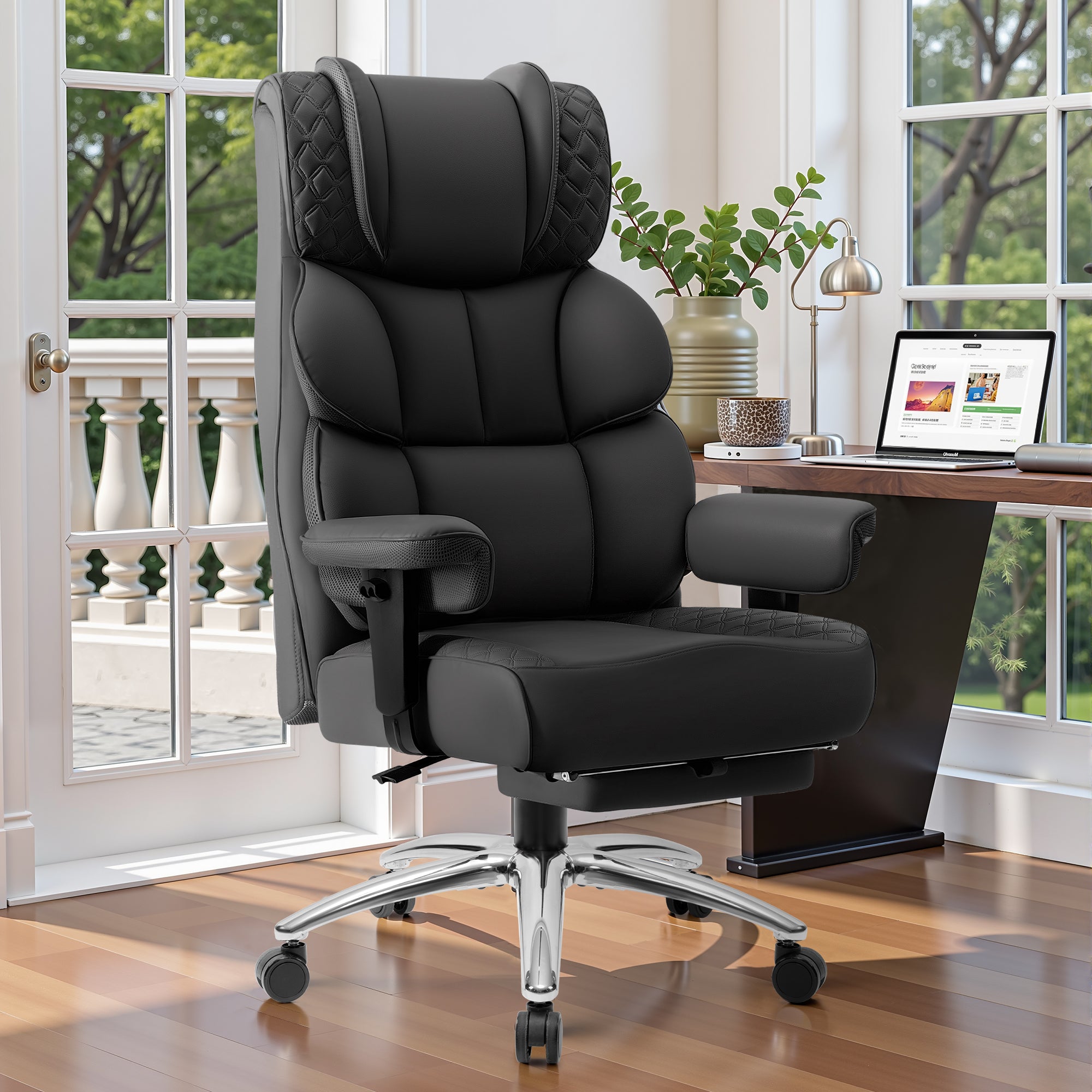 COOLHUT Big and Tall Office Chair 400LBS, Adjustable Headrest Ergonomic Computer Desk Chair, Executive Leather Chair with Adjustable Armrest, High Back Office Chair Havy Duty Design, Black