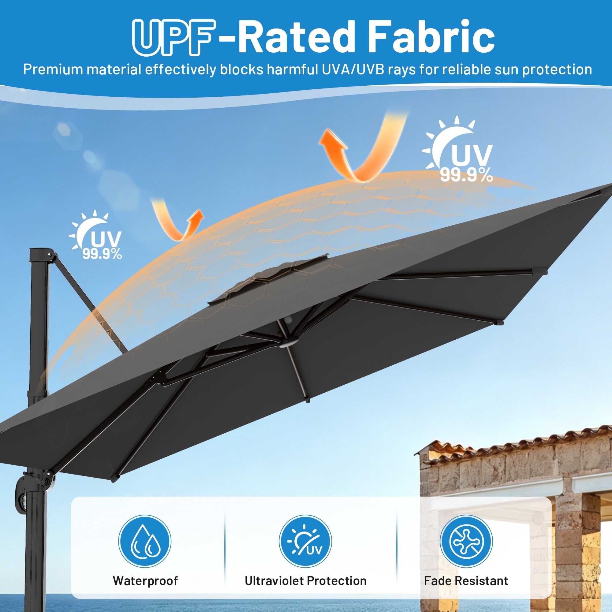 Easthome 10 × 10FT Square Cantilever Patio Umbrella, 360° Rotating Offset Umbrella with Crank, 8 ribs, Outdoor Hanging Roman Umbrella for Garden Deck Backyard, Red