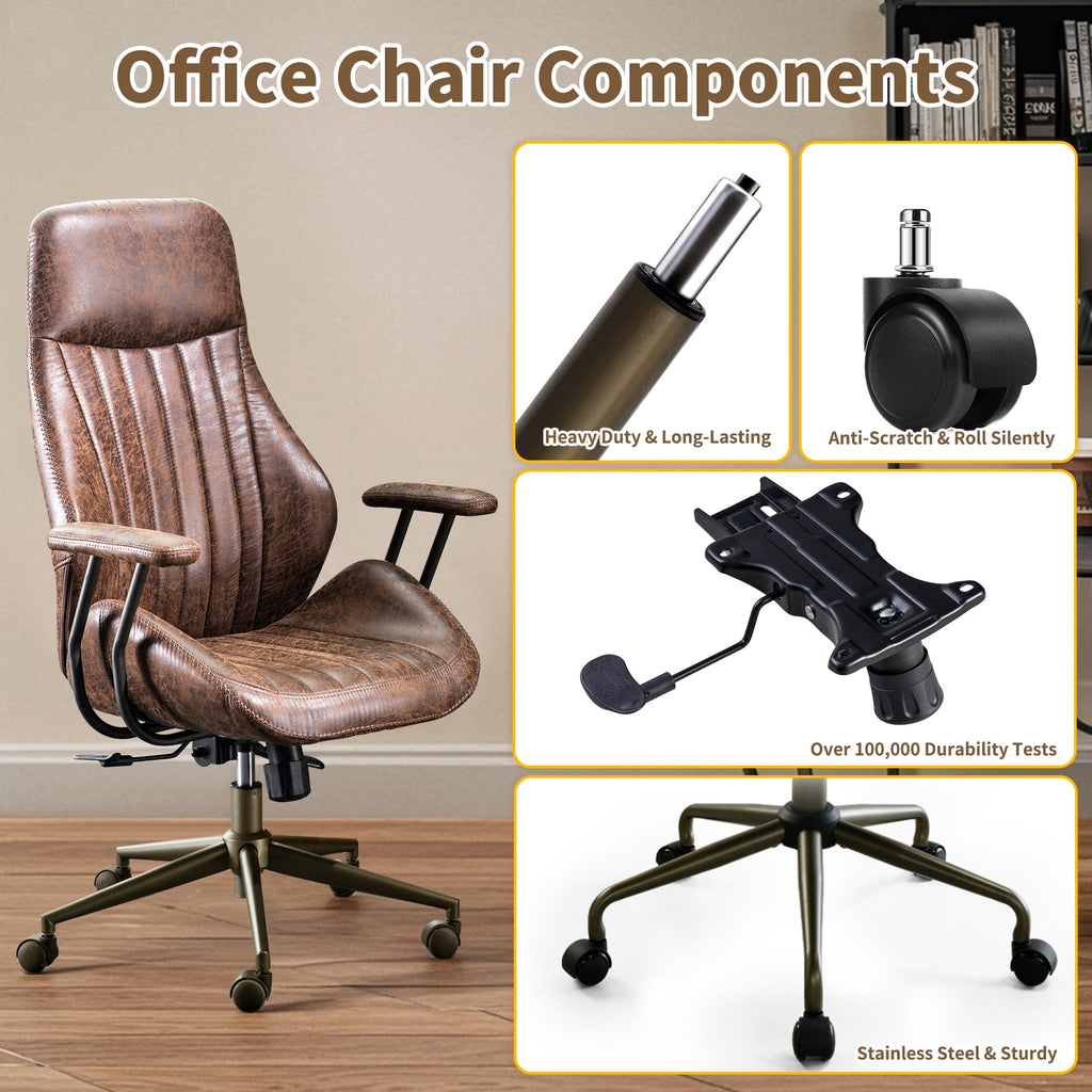Toject Ergonomic Office Chair, High Back Big Comfy Home Office Chair with Lumbar Support, Mid-Century Modern Computer Executive Office Chair, Brown