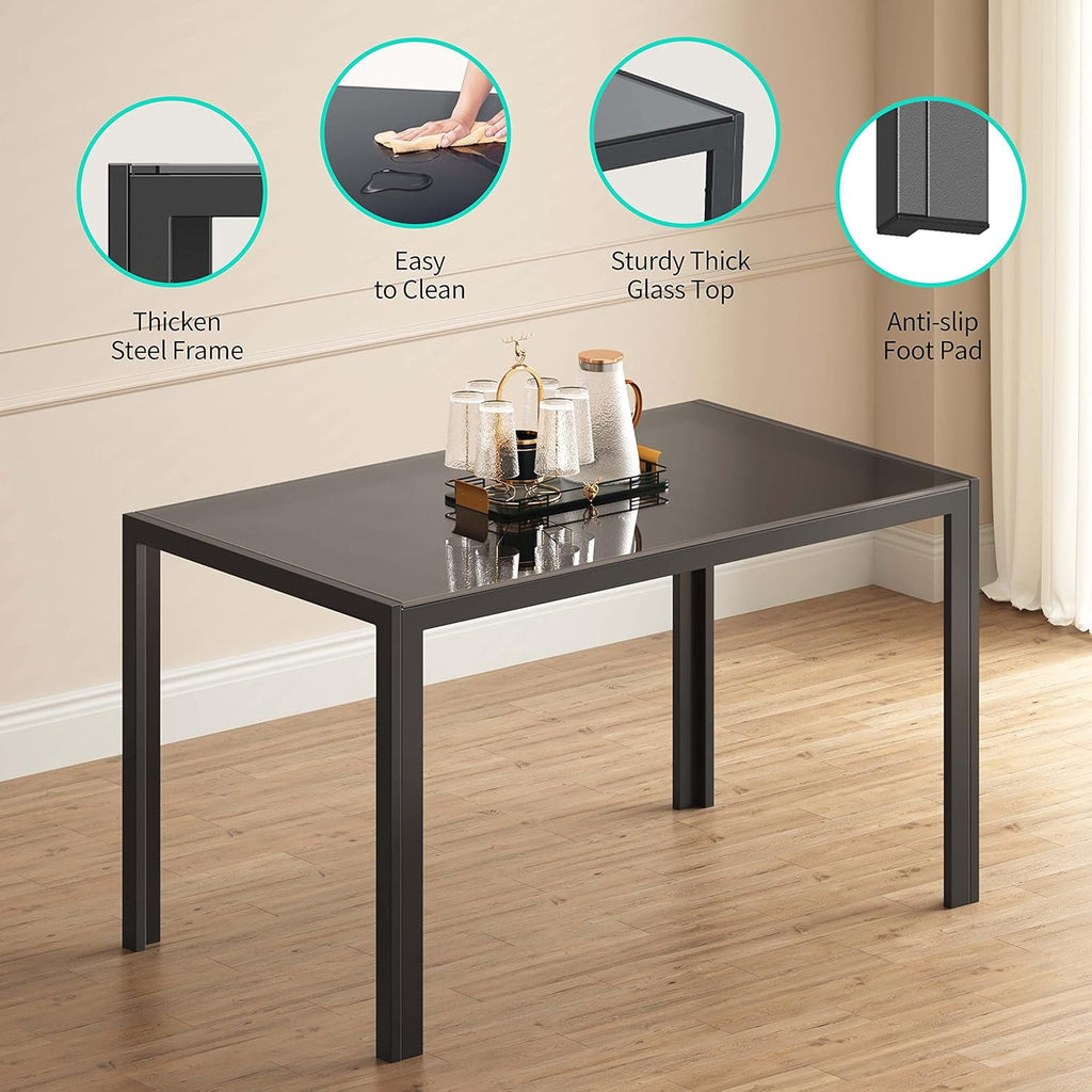 Asofer 5-Piece Dining Table Set for 4, Mid-Century Modern Solid Wood  Kitchen Table and 4 Upholstered Chairs, Small Space Rubberwood Dinette Set for Apartment, Walnut
