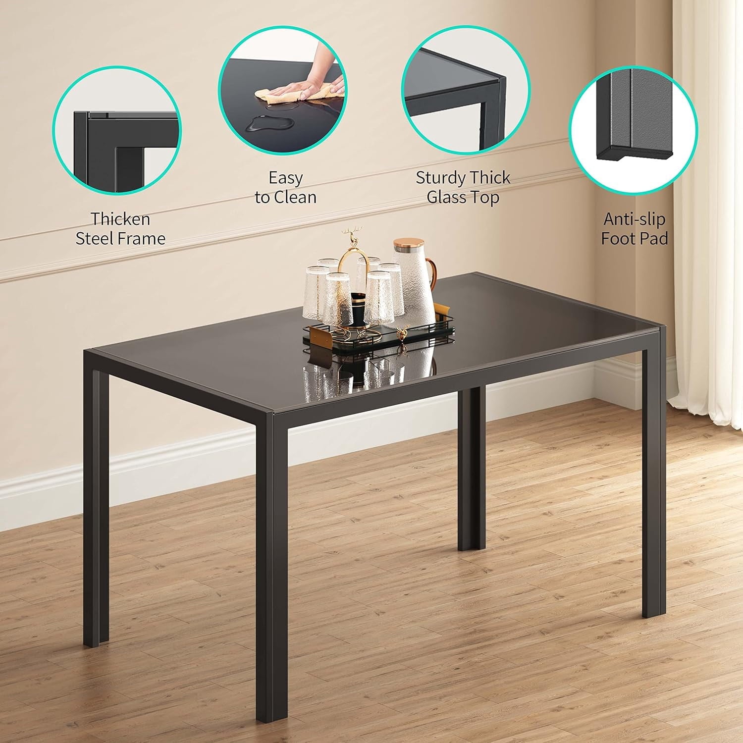 Asofer 5-Piece Dining Table Set for 4, Mid-Century Modern Solid Wood  Kitchen Table and 4 Upholstered Chairs, Small Space Rubberwood Dinette Set for Apartment, Walnut