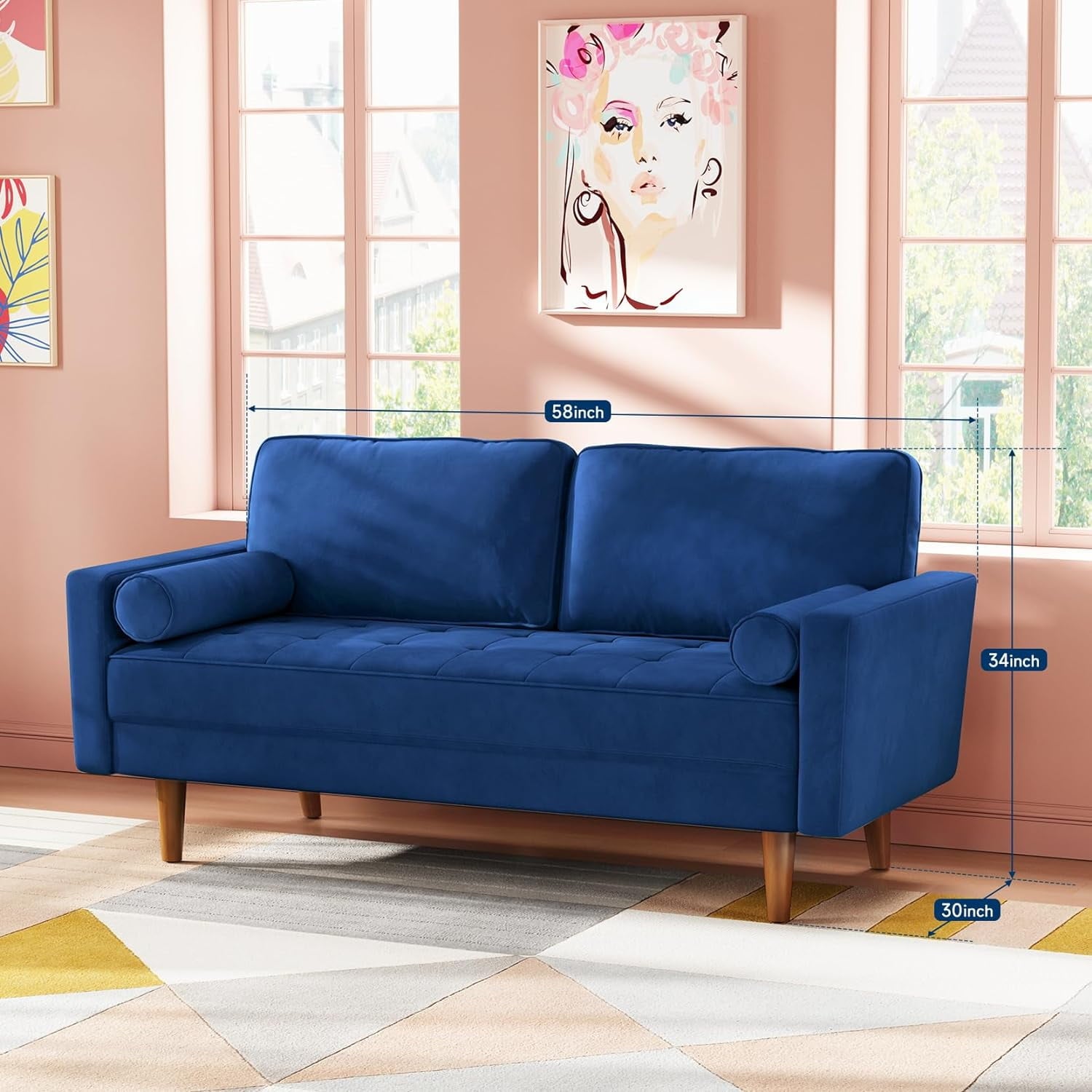 Neche Sofa for Living Room,Solid Wood Foot, 2 Seater Small Modern Loveseat Couch in a Box  - Black