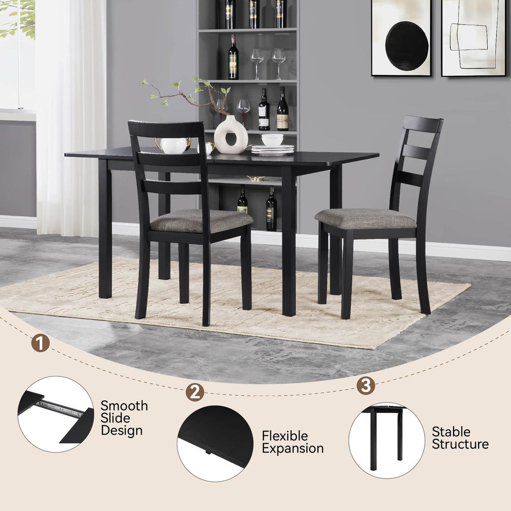 Lisonu 59 Extendable Dining Table, Modern Black Wooden Kitchen Table for 4-8 People, Space-Saving Expandable Table for Dining Room, Home Office & Small Living Spaces