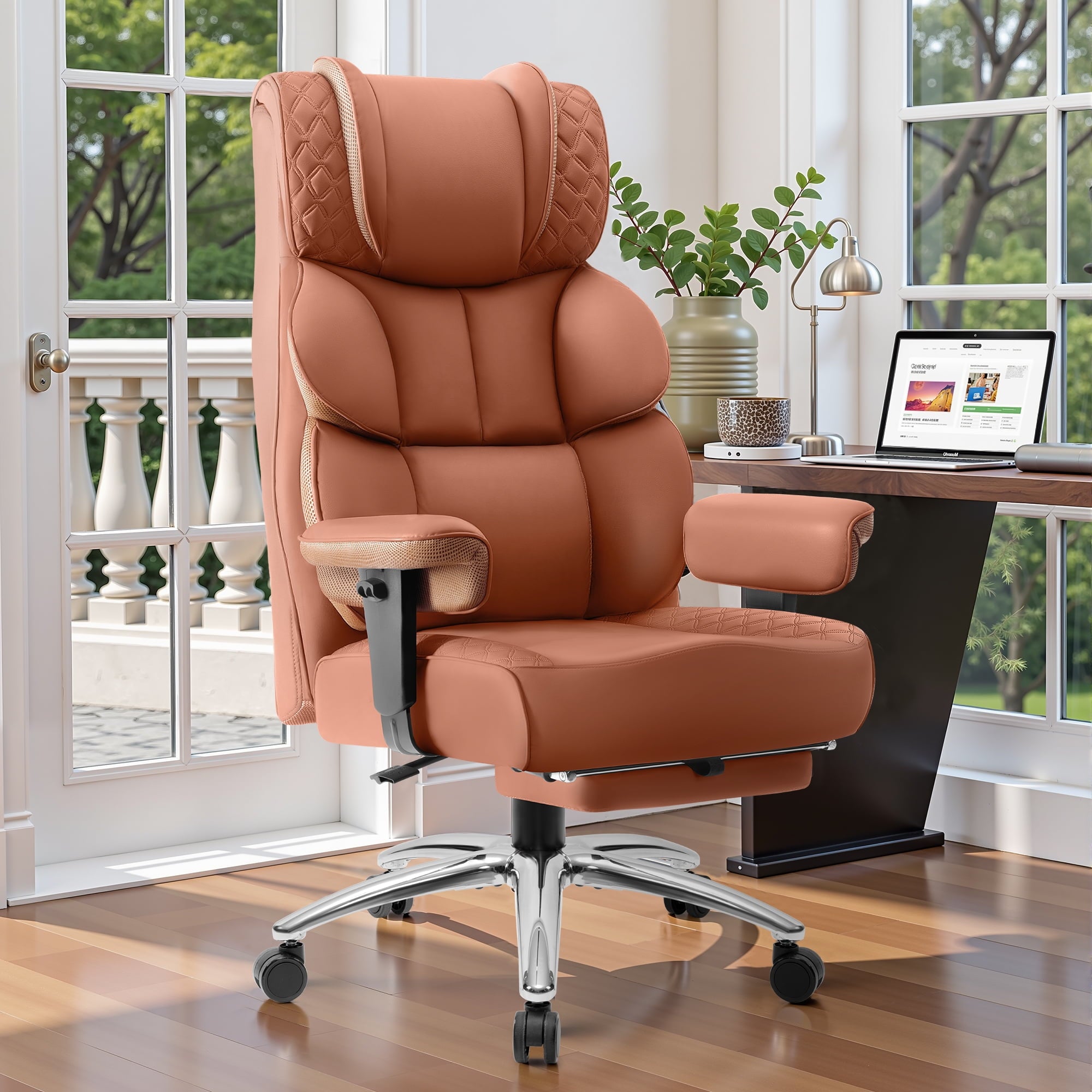 COOLHUT Big and Tall Office Chair 400LBS, Adjustable Headrest Ergonomic Computer Desk Chair, Executive Leather Chair with Adjustable Armrest, High Back Office Chair Havy Duty Design, Black