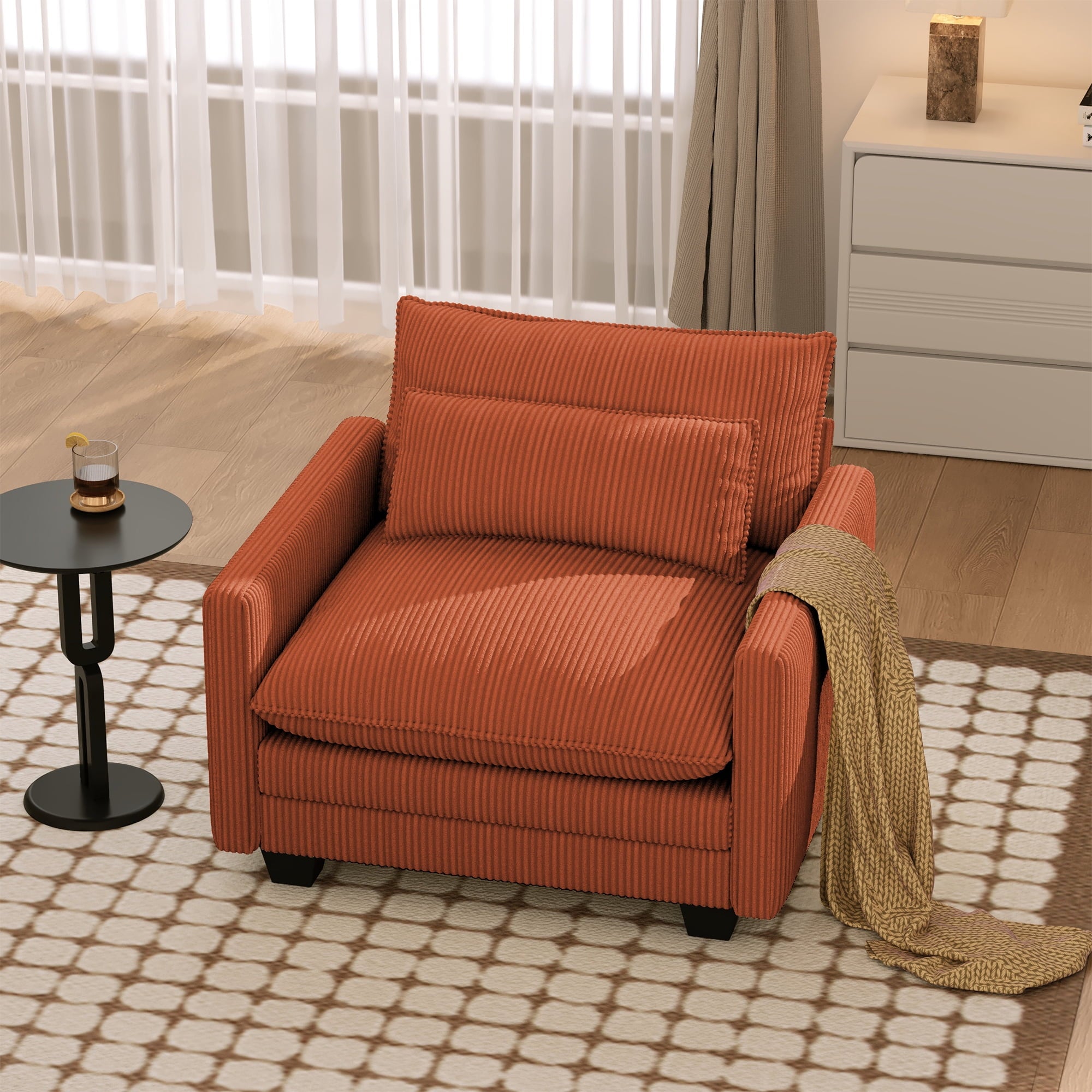 110'' Oversized L Shaped Couch for Living Room, Cloud Couches with Washable Corduroy Cover, Modern 4-Seater Comfy Deep-Seat Sofa with Movable Ottoman and 2 Throw Pillows for Apartment, Gray
