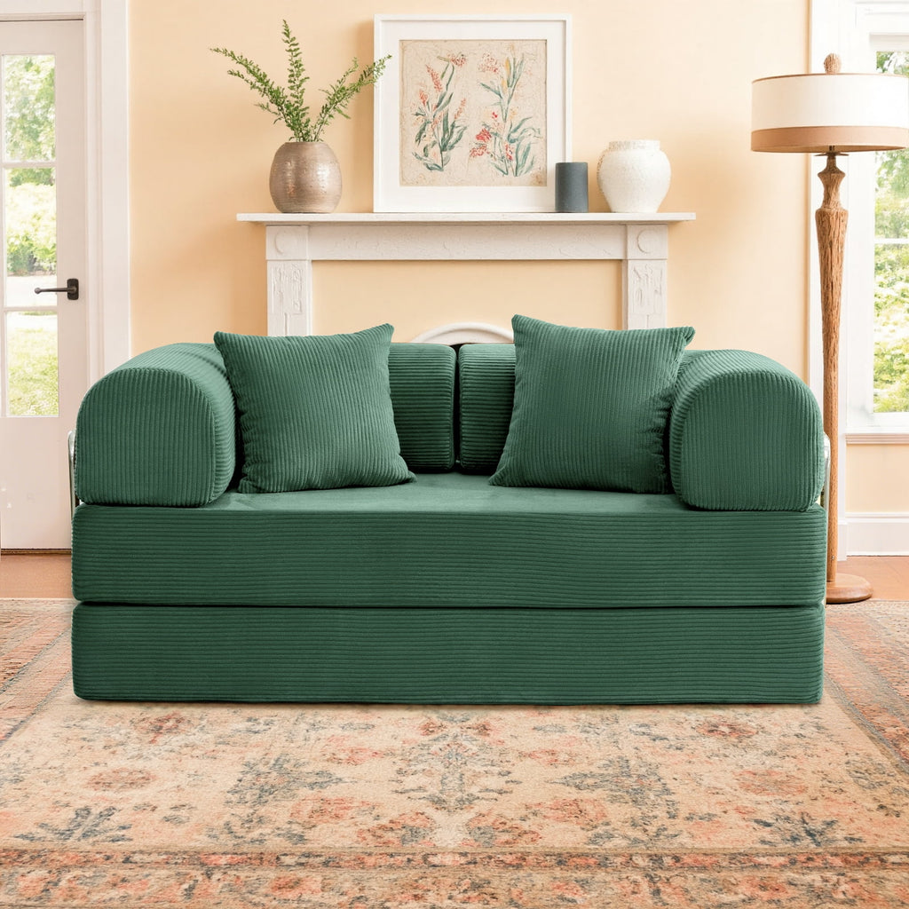 COOLHUT 63 W Combination Sofa, High Rebound Density Foam Sofa Couch, Two Forms Floor Couch Three Seats Sofa Bed for Living Room, Bedroom, Green