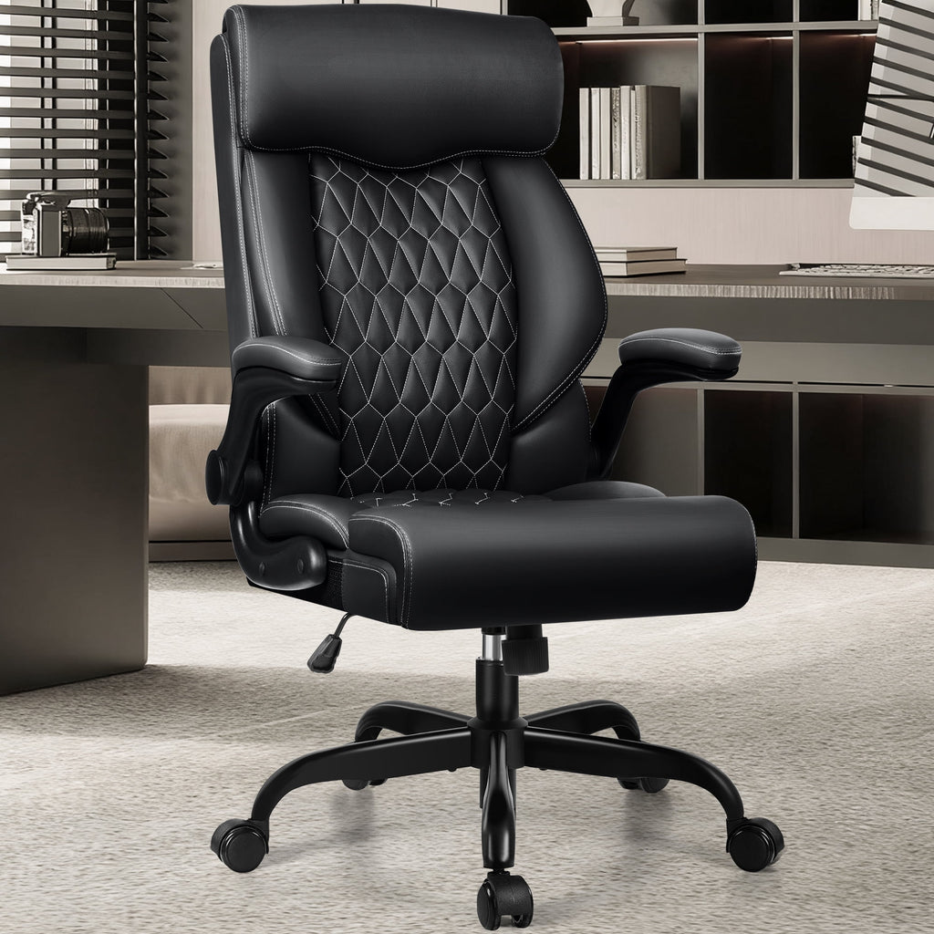 FASTES Executive Office Chair, Ergonomic Desk Chair with Adjustable Armrests, Computer Leather Chair Big and Tall Office Chair with Footrest and Lumbar Support, Brown
