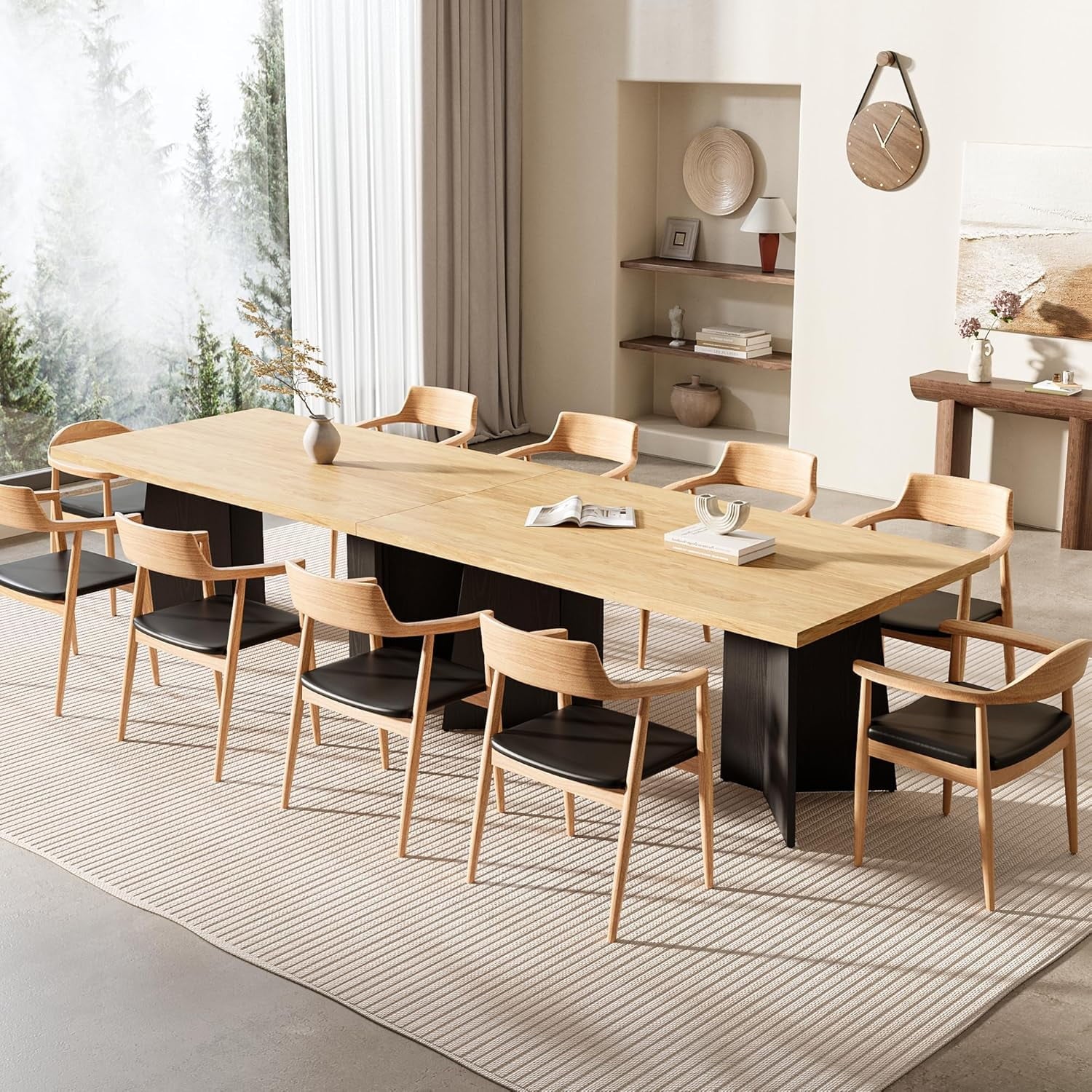 Dining Table for 6-8 People - 63 Modern Long Kitchen Table with Large Tabletop & Heavy Duty Pedestal Legs, Dinner Table for Kitchen, Conference Room, Home, Walnut