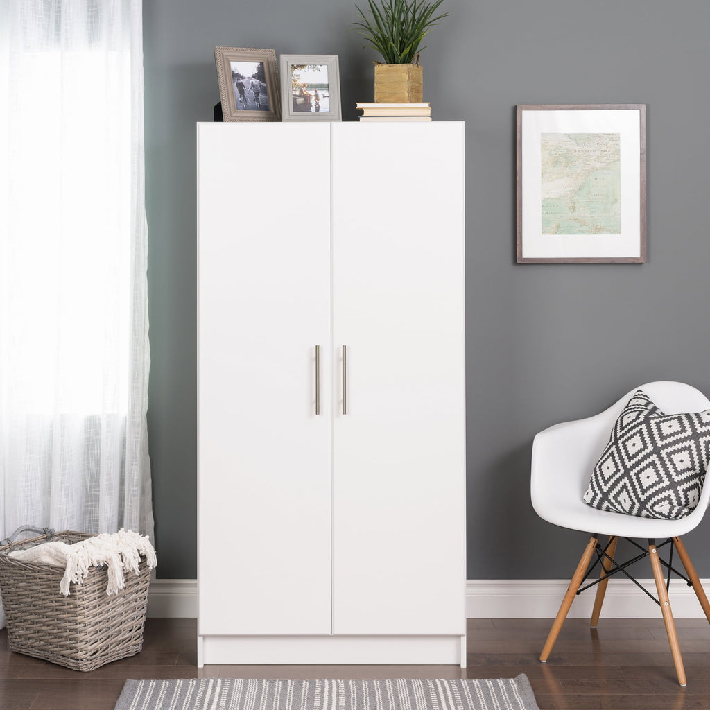 Prepac Armoir, Elite 32W x 35H x 20D White Wardrobe Closet & Cabinet - Functional Clothes Storage with Hanging Rail, Armoire Wardrobe - WEW-3264