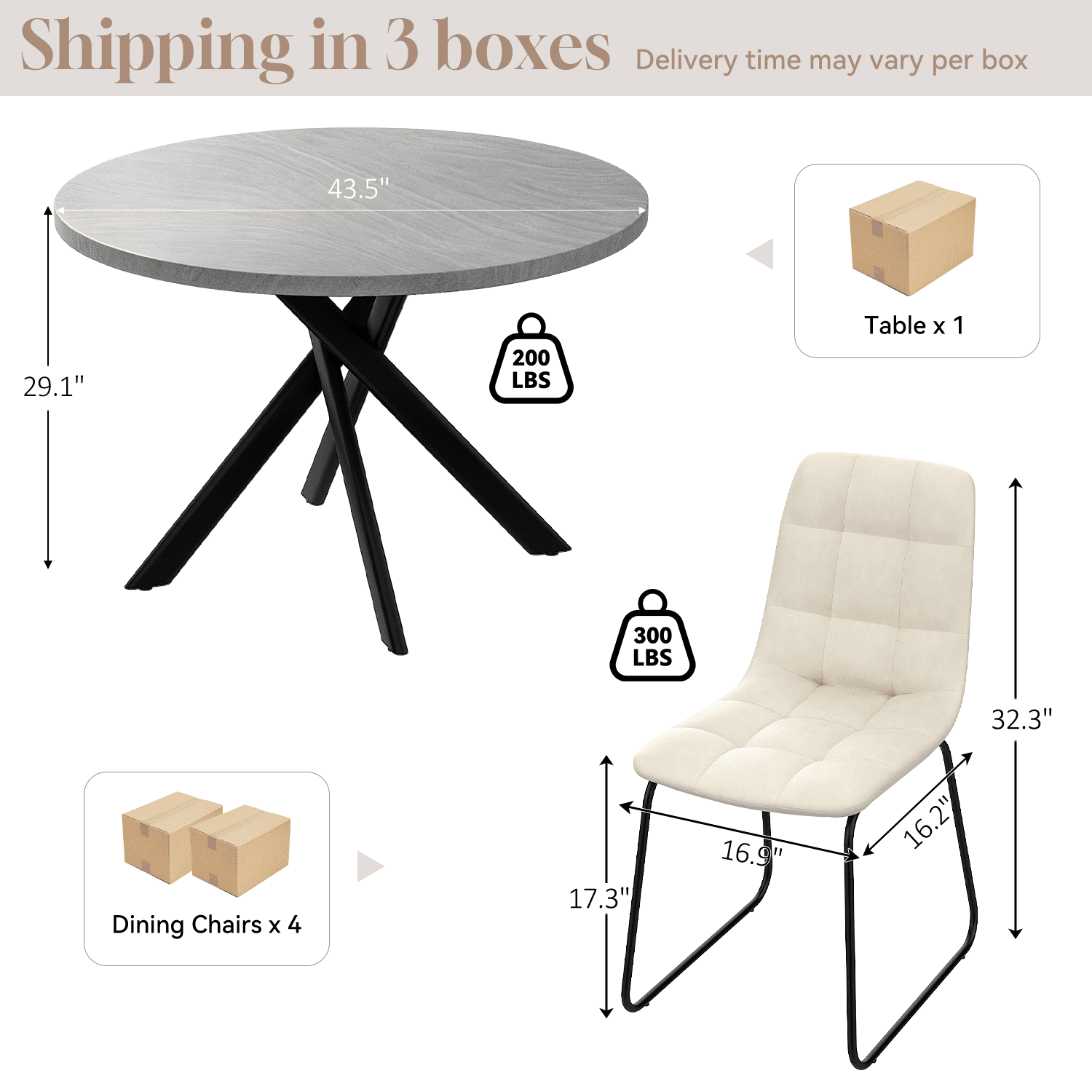 43.5 Round Dining Table for 4, Space Saving Kitchen Table with Metal Legs, Mid Century Modern Dining Table for Dining Living Room Apartment Small Space