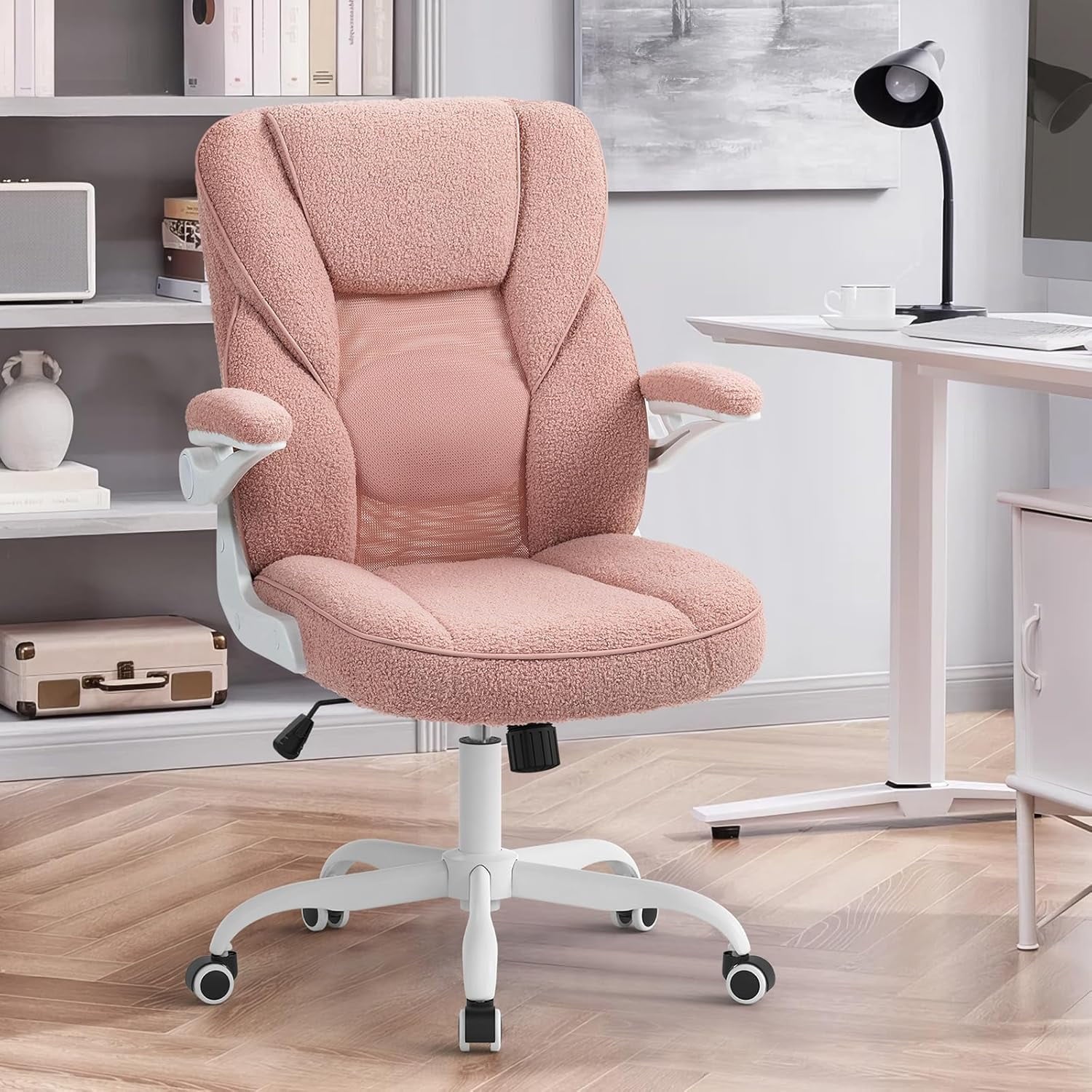 SEATZONE Ergonomic Home Desk Office Chair with Armrests and Wheels, Comfortable Swivel Task Executive Computer Chair, Velvet Fabric for Adults and Teens,Gray