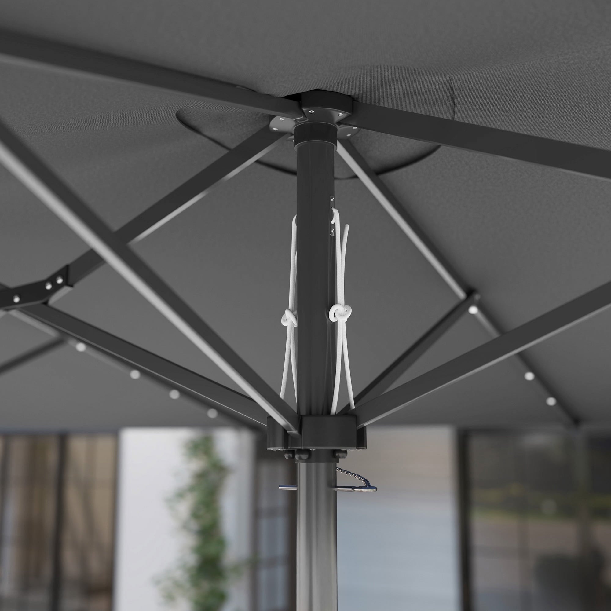 Outsunny Double-Sided Sun Umbrella, Outdoor Garden Parasol, Patio Sun Shade with LED Solar Light, Navy Blue
