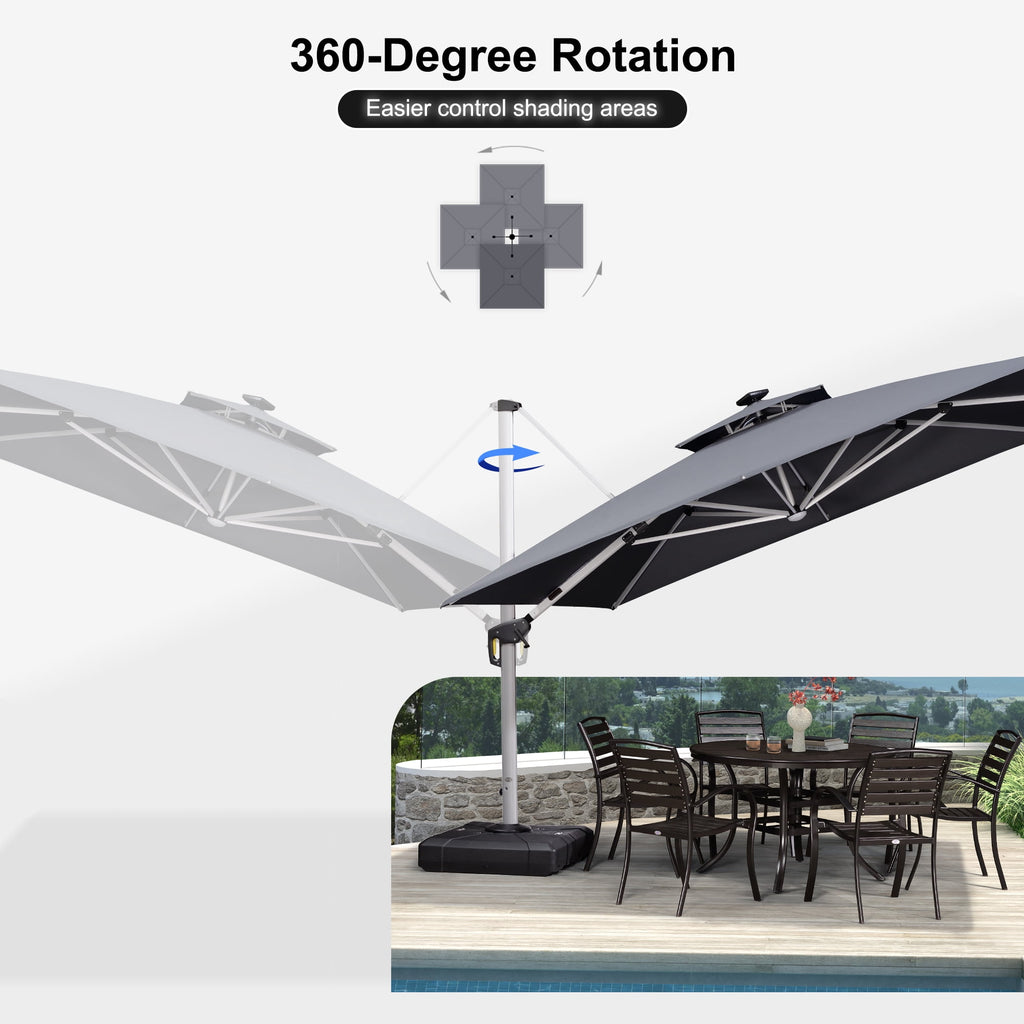 PURPLE LEAF 9 x 12FT Deluxe Rectangle Solar Powered LED Patio Umbrella with Base, Large Offset Cantilever Umbrella with 360° Rotation, Navy Blue