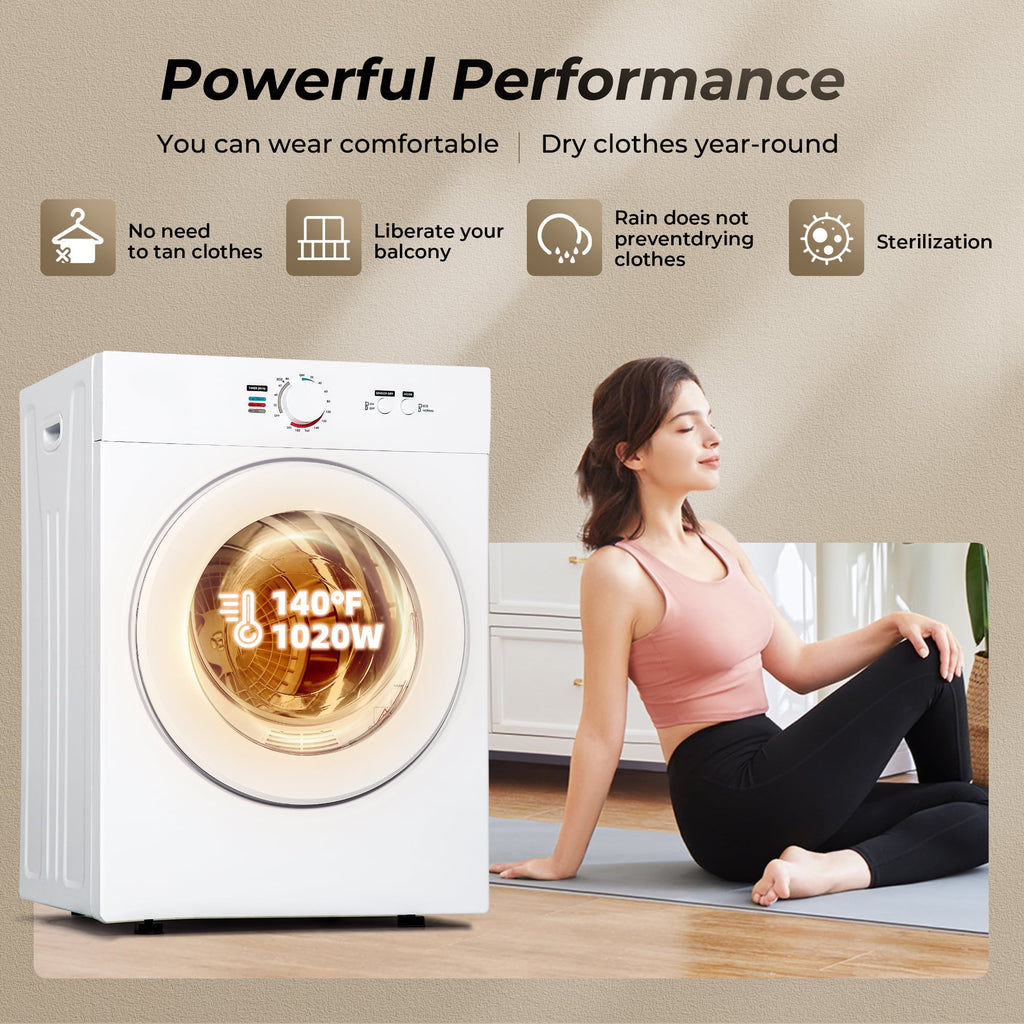 EUHOMY Portable Clothes Dryer, 2.6 Cu.ft Capacity, 1400W Quiet & Energy-Efficient Dryer for Apartments, Dorms, RVs and Small Spaces