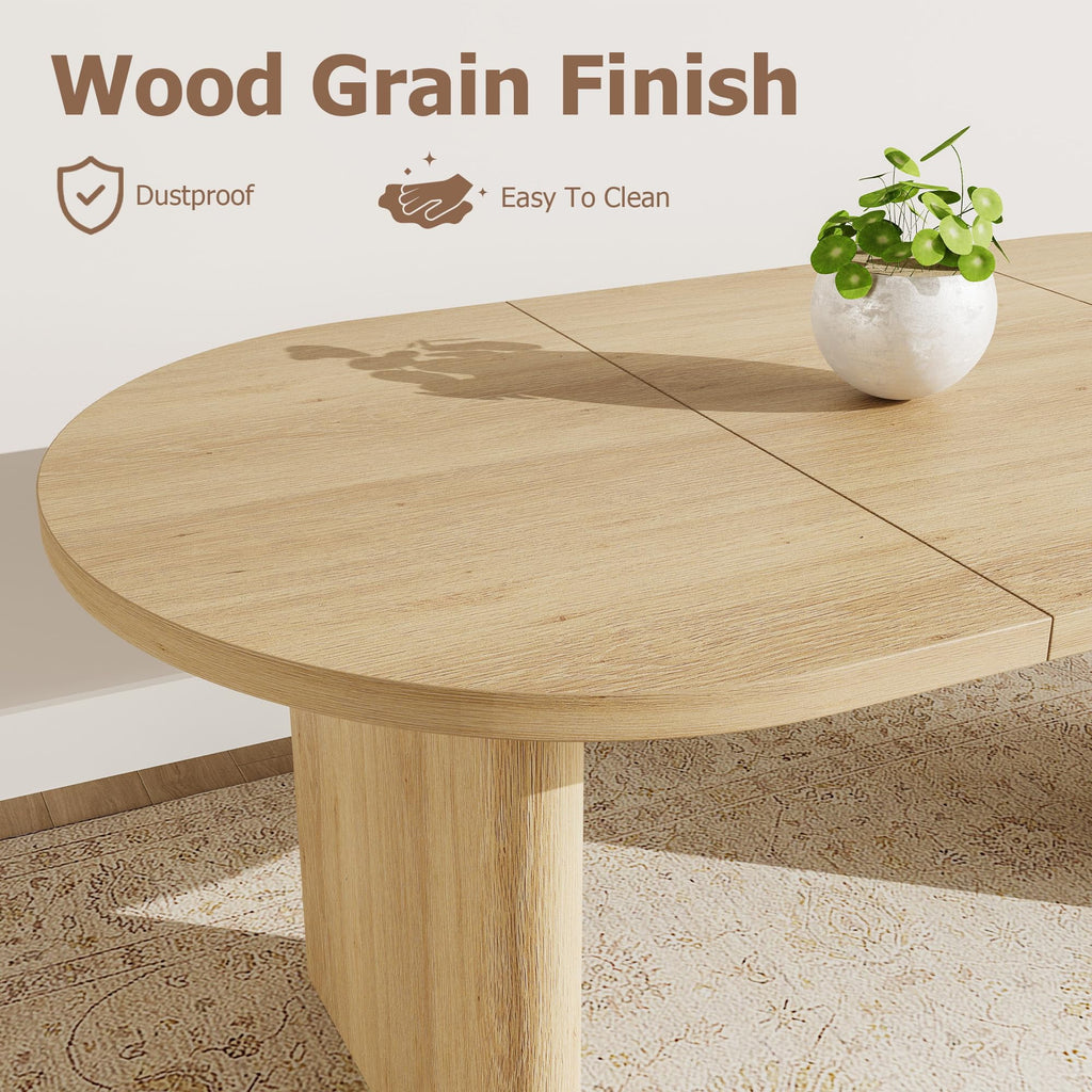 70.8 Inch Oval Farmhouse Dining Table for 6-8 People, Long Large Kitchen Table with Thick Sturdy Wooden Base-Natural