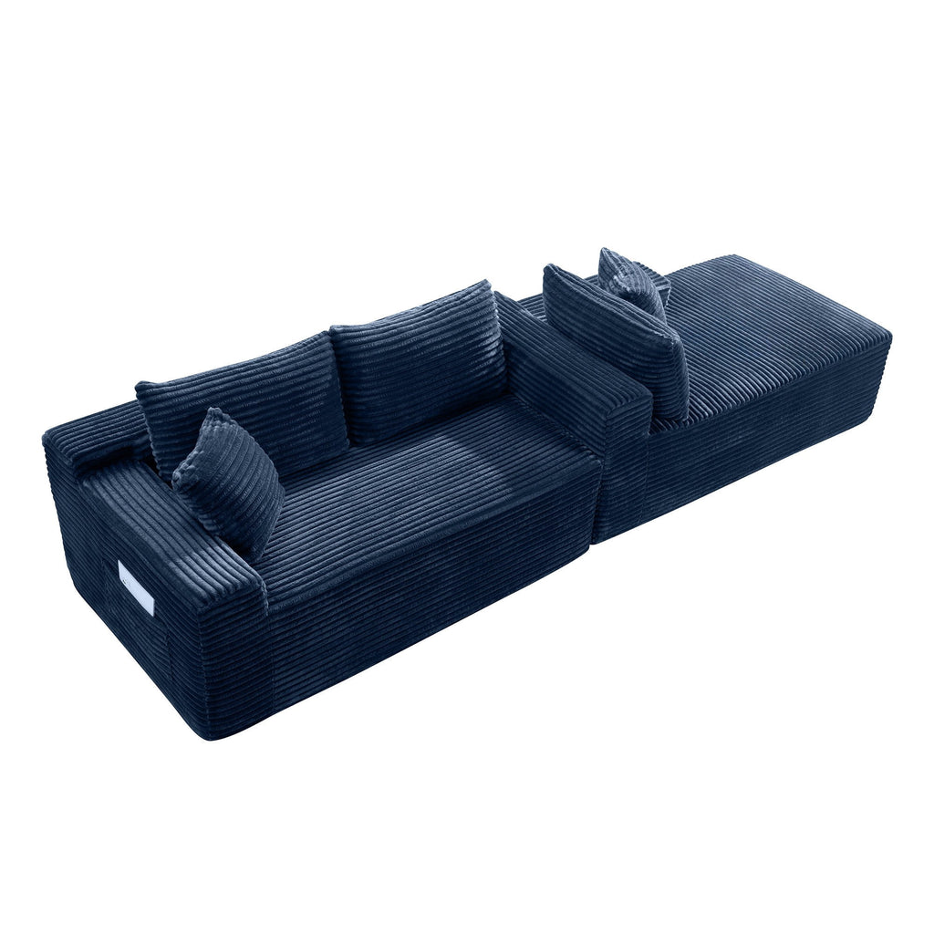 LLappuil 108 Sectional Sofa, Modular Sectional Couch with Left Chaise, Deep Seat Corduroy Cloud Sofa for Living Room Black