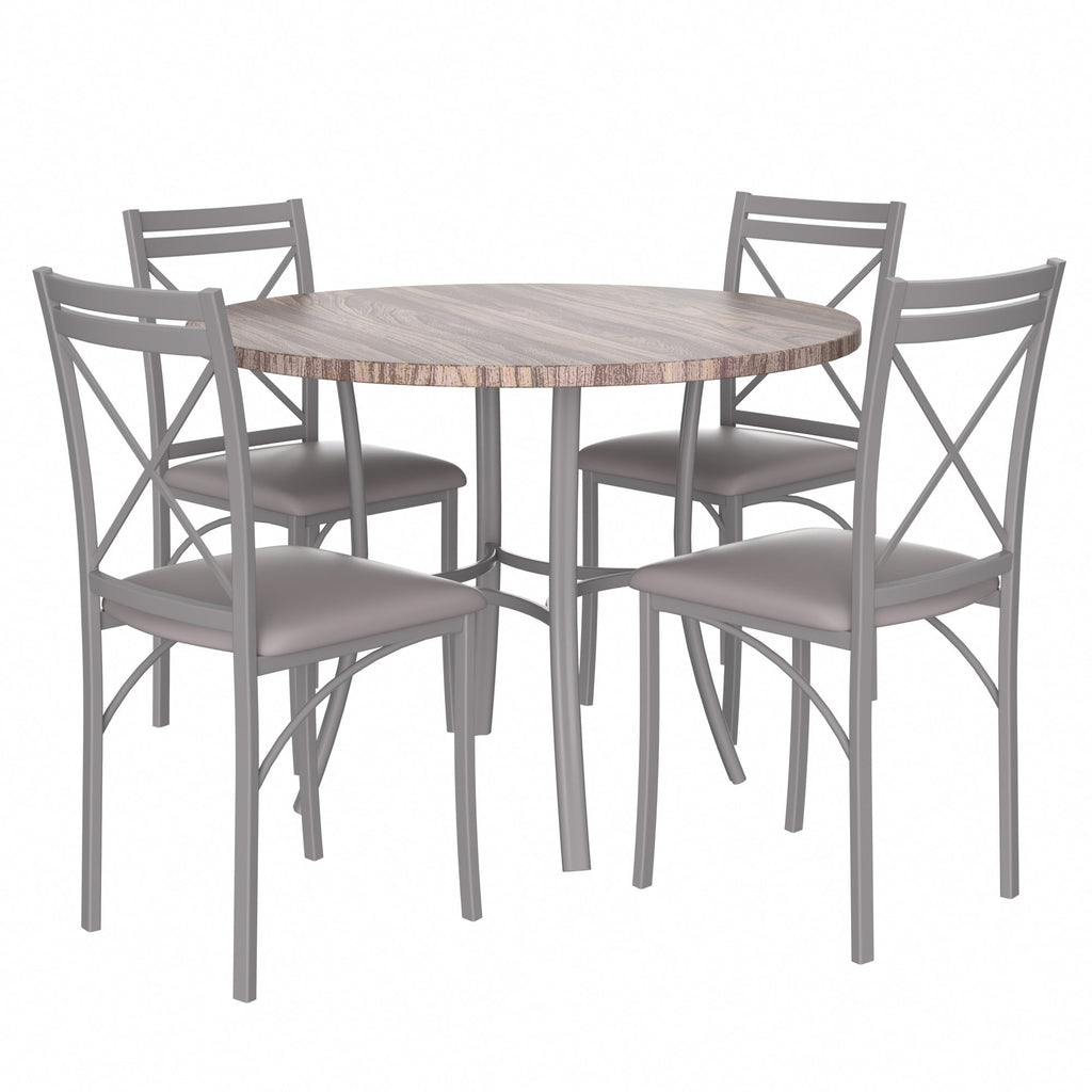 VECELO 5-Piece Dining Table Set, Modern Faux Marble Table and 4 Upholstered Chairs Set for 4, Round Dining Room Table Set for Small Space, Breakfast Nook, Apartment, Black