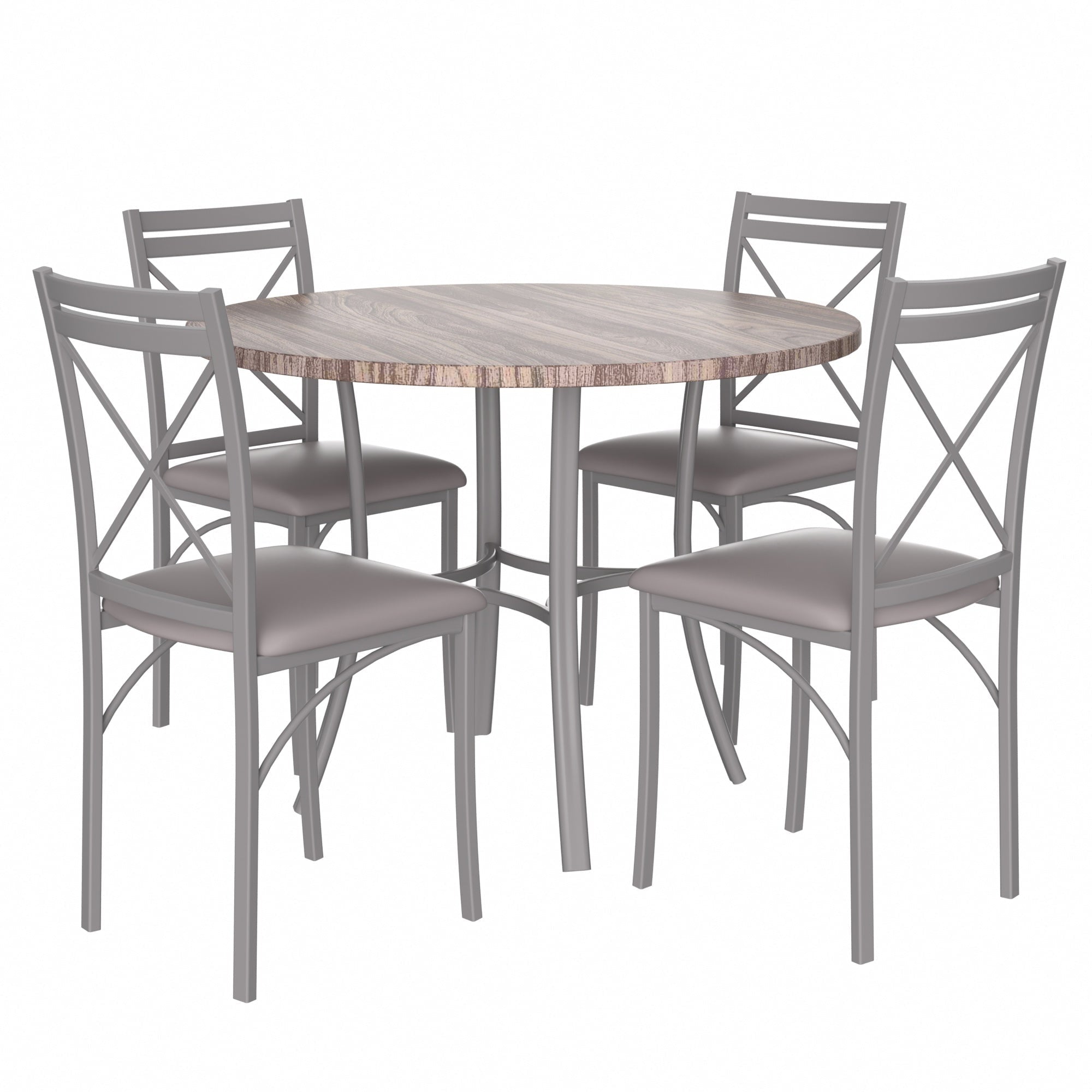 VECELO 5-Piece Dining Table Set, Modern Faux Marble Table and 4 Upholstered Chairs Set for 4, Round Dining Room Table Set for Small Space, Breakfast Nook, Apartment, Black