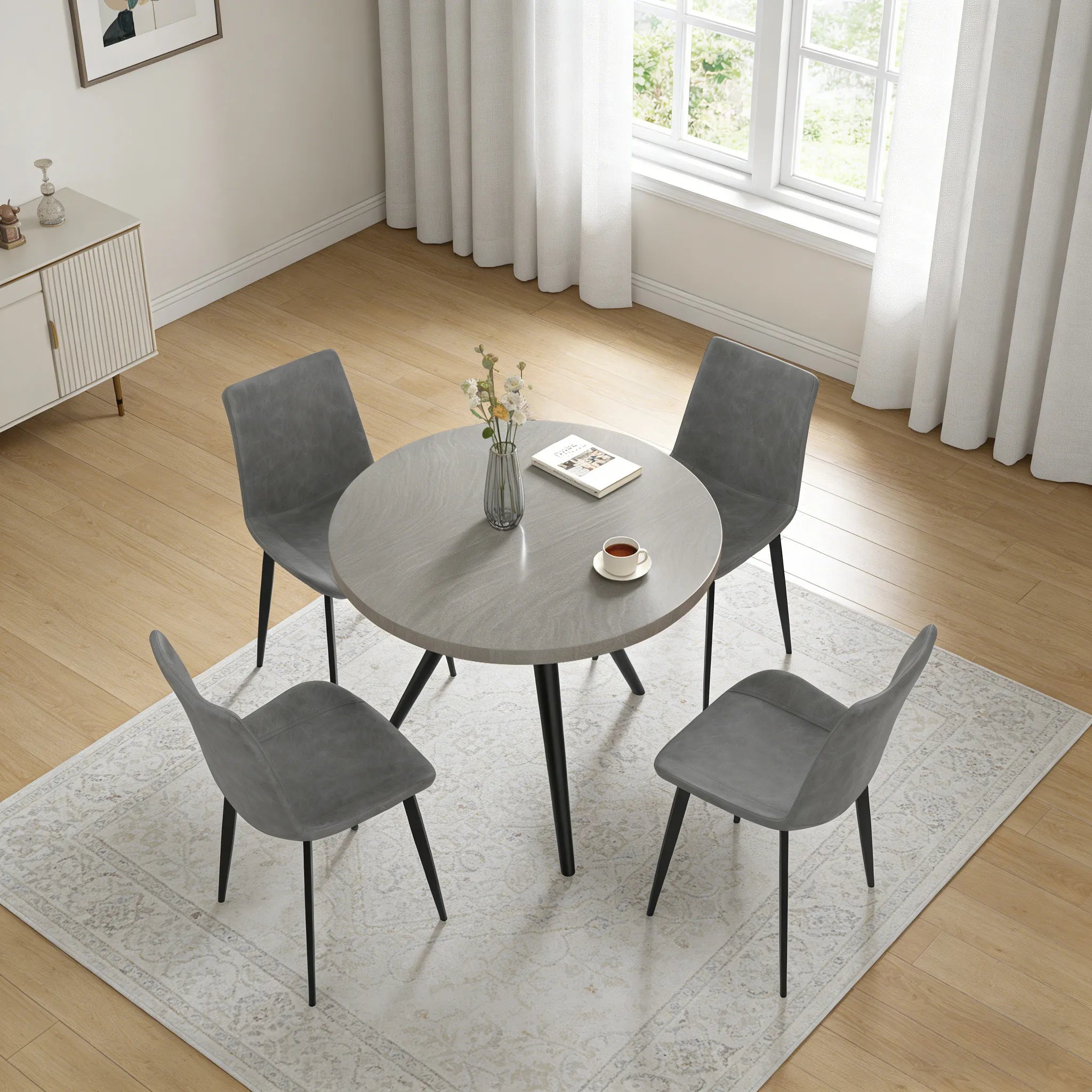 34.8 Round Dining Table for 4 People, Modern Circle Kitchen Table with Metal Legs for Kitchen, Dining Room, Apartment,Gray