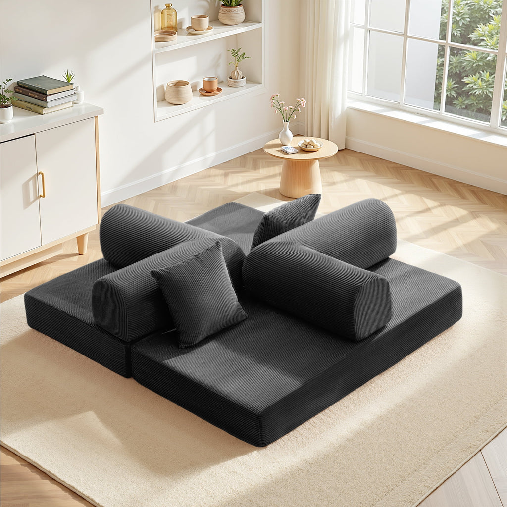 COOLHUT 63 W Combination Sofa, High Rebound Density Foam Sofa Couch, Two Forms Floor Couch Three Seats Sofa Bed for Living Room, Bedroom, Green