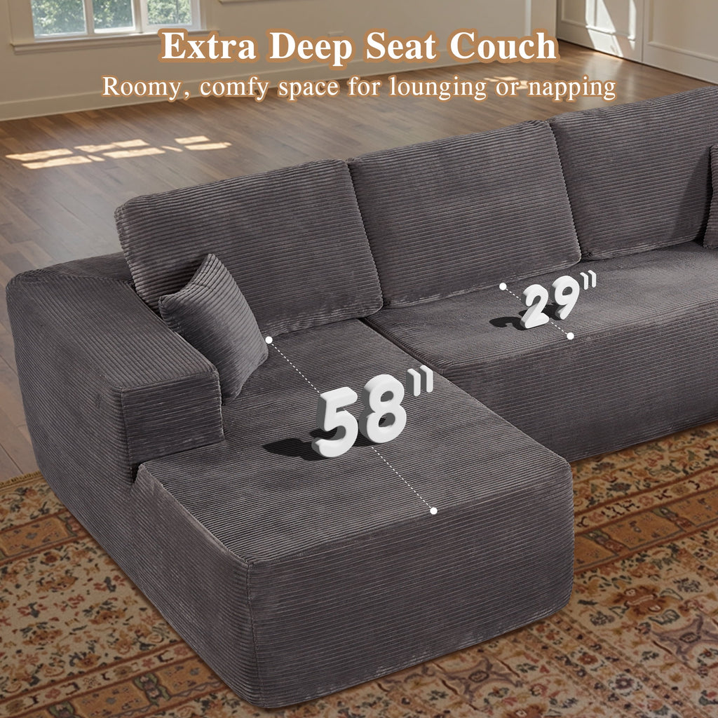 Ovios 106 Cloud Sofa Couch No Assembly Boneless Deep Seat Sofa for Living Room, Black (Corduroy)